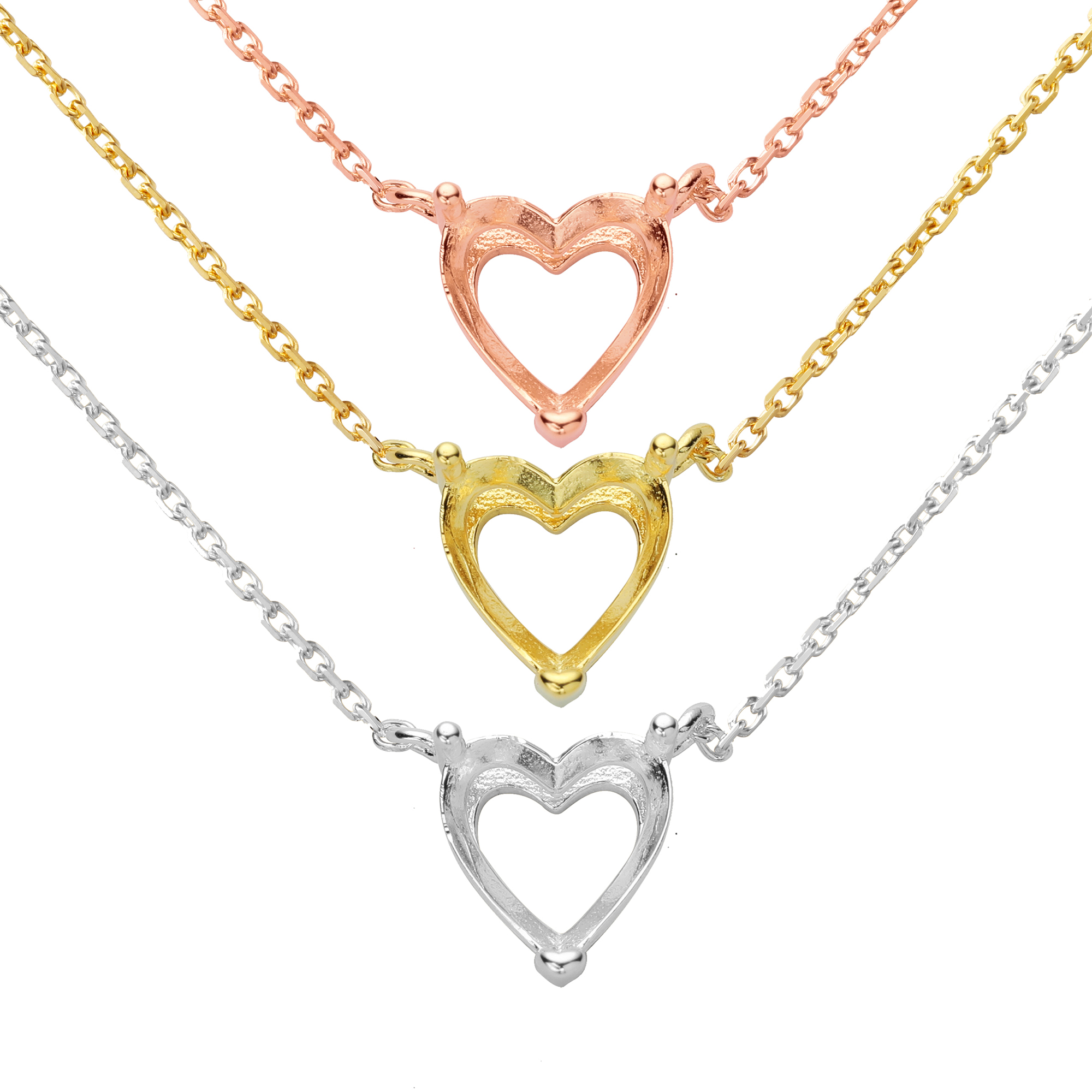 8MM Heart Prong Pendant Settings,Simple Heart Necklace,Solid 925 Sterling Silver Necklace,DIY Jewelry With Necklace Chain 16''+2'' 1431210 - Click Image to Close
