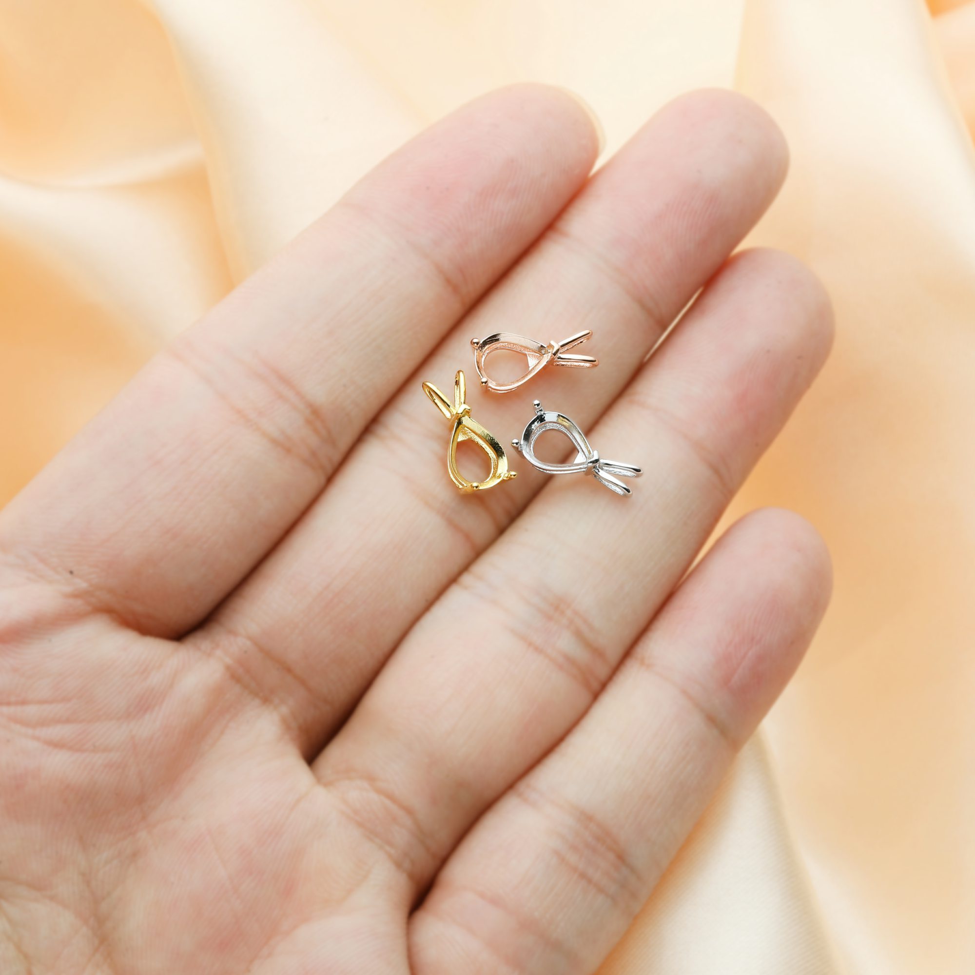 6x8MM Pear Prong Pendant Settings,Solid 925 Sterling Silver Rose Gold Plated Charm,Simple Charm,DIY Pendant Bezel For Gemstone 1431212 - Click Image to Close