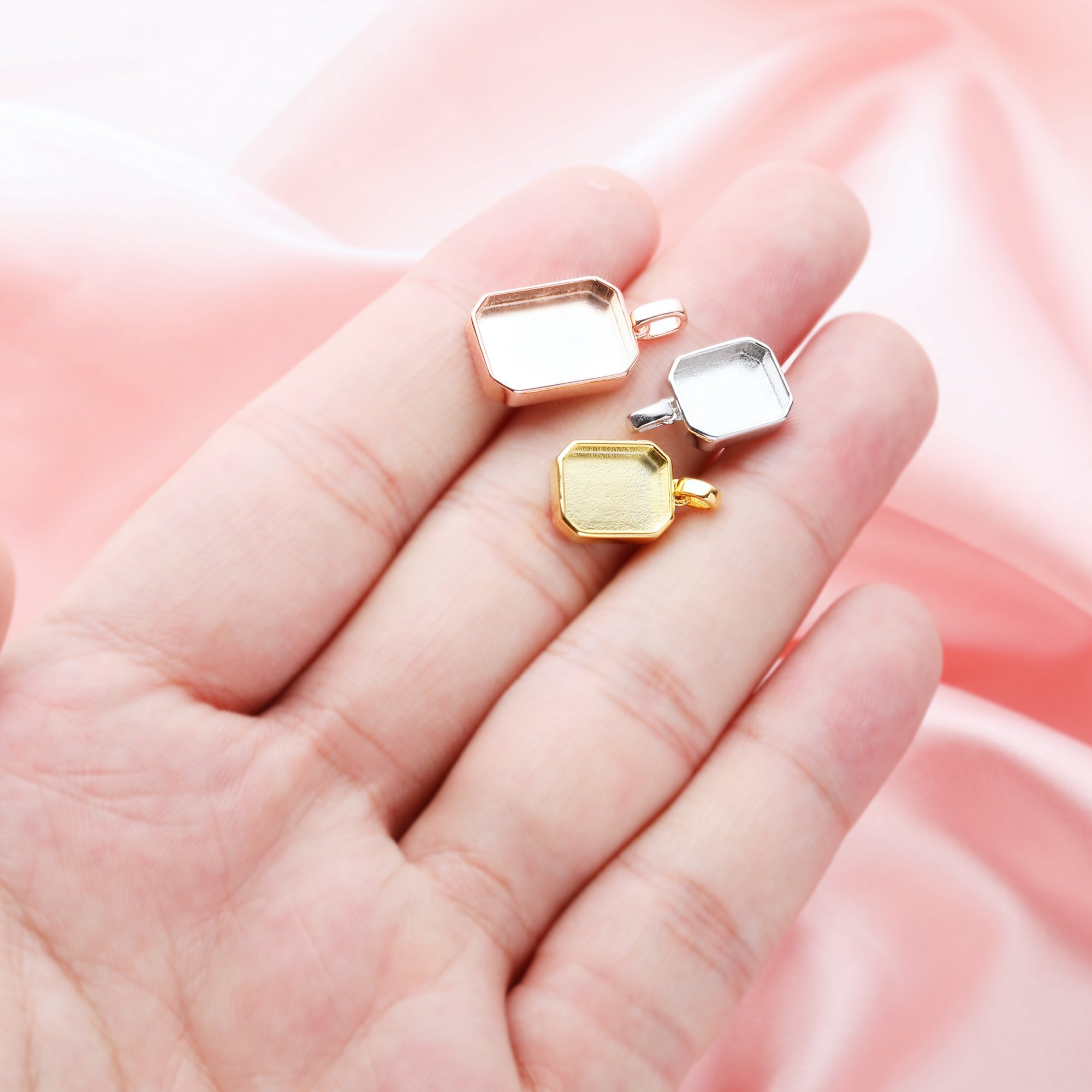 Keepsake Breast Milk Resin Rectangle Pendant Bezel Settings,Solid 14K 18K Gold Pendant Charm,DIY Memory Jewelry Supplies 1431219 - Click Image to Close