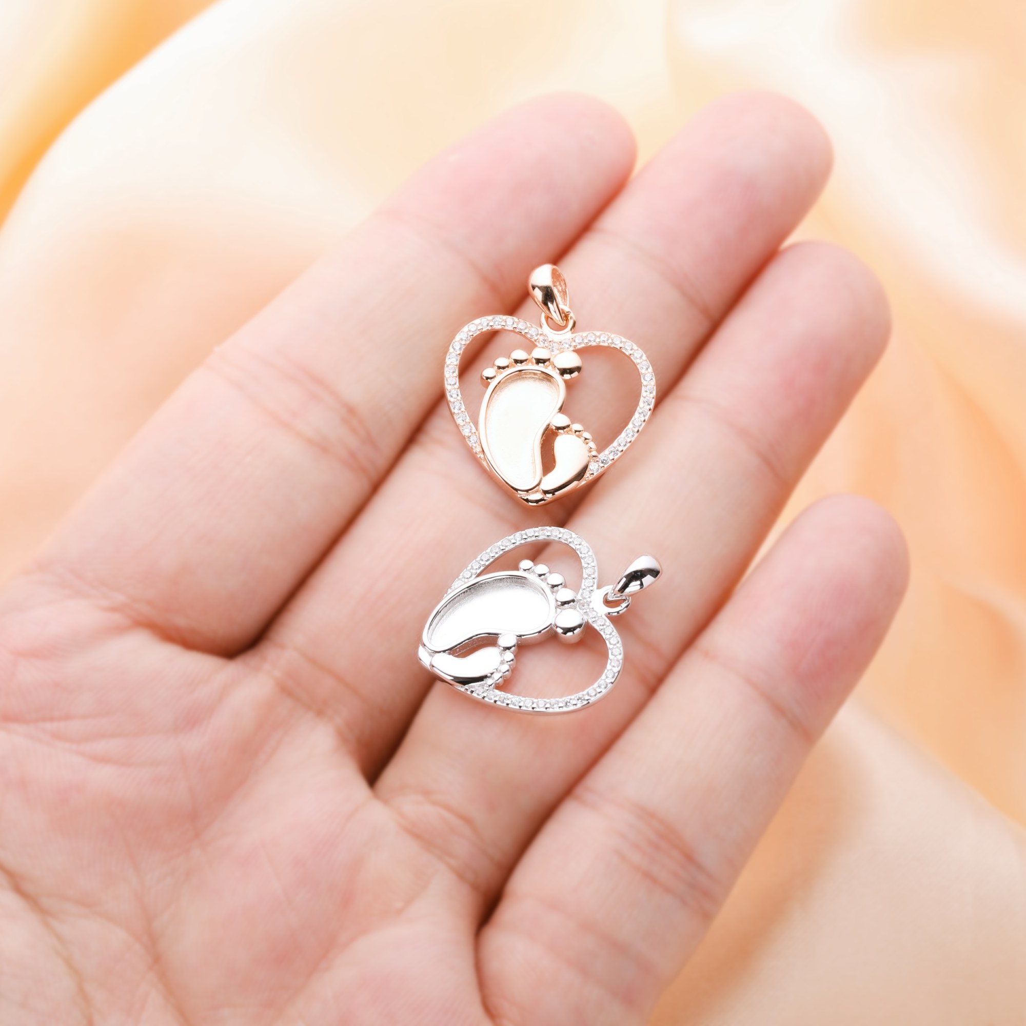 6x11MM Baby Footprint Keepsake Breast Milk Resin Pendant Bezel Settings,Solid 925 Sterling Silver Rose Gold Plated Pendant,DIY Memory Jewelry Supplies Overall Size 21MM 1431224 - Click Image to Close