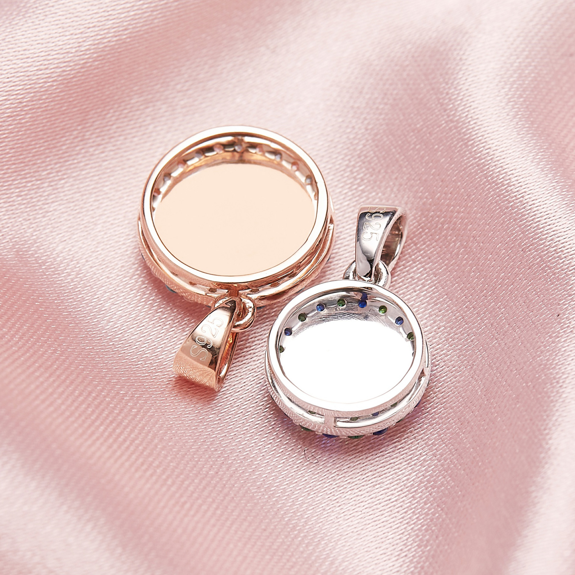 Keepsake Breast Milk Resin Round Pendant Bezel Settings,Solid Back 925 Sterling Silver Rose Gold Plated Pendant,Pave CZ Stone Charm,DIY Pendant Supplies 1431251 - Click Image to Close