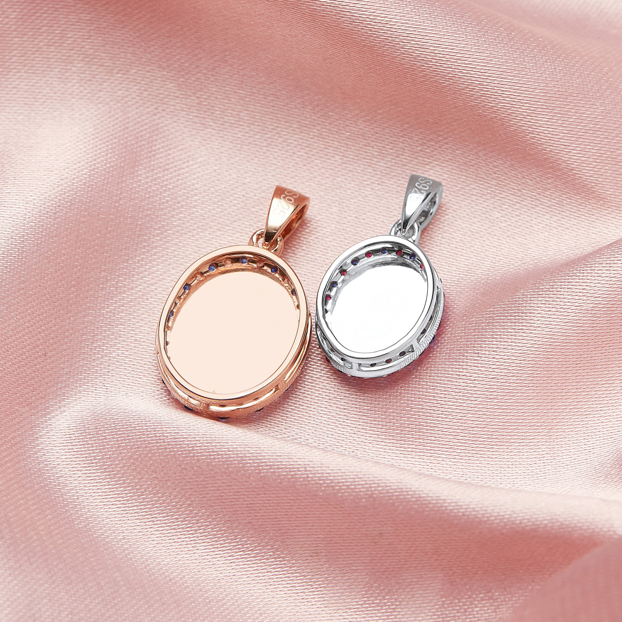 Keepsake Breast Milk Resin Oval Pendant Bezel Settings,Solid Back 925 Sterling Silver Rose Gold Plated Pendant,Pave CZ Stone Charm,DIY Pendant Supplies 1431252 - Click Image to Close