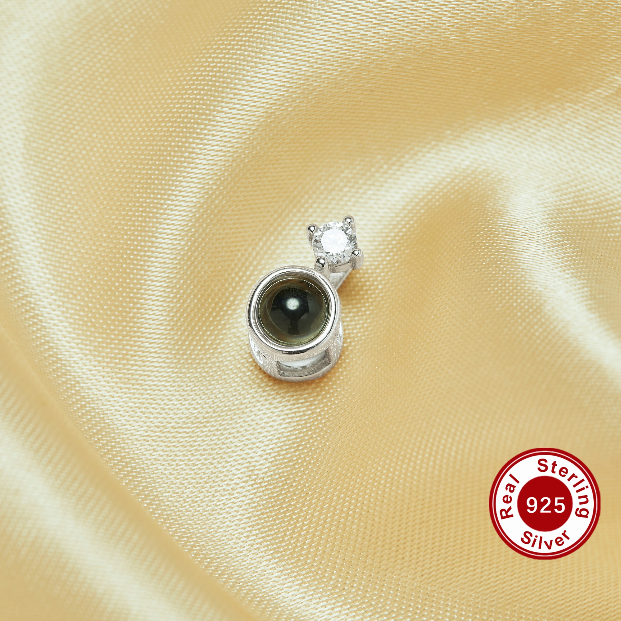 Keepsake Personalized Projection Round Pendant,Solid 925 Sterling Silver Charm,Custom Photo Memorial Photo Jewelry Supplies 1431268
