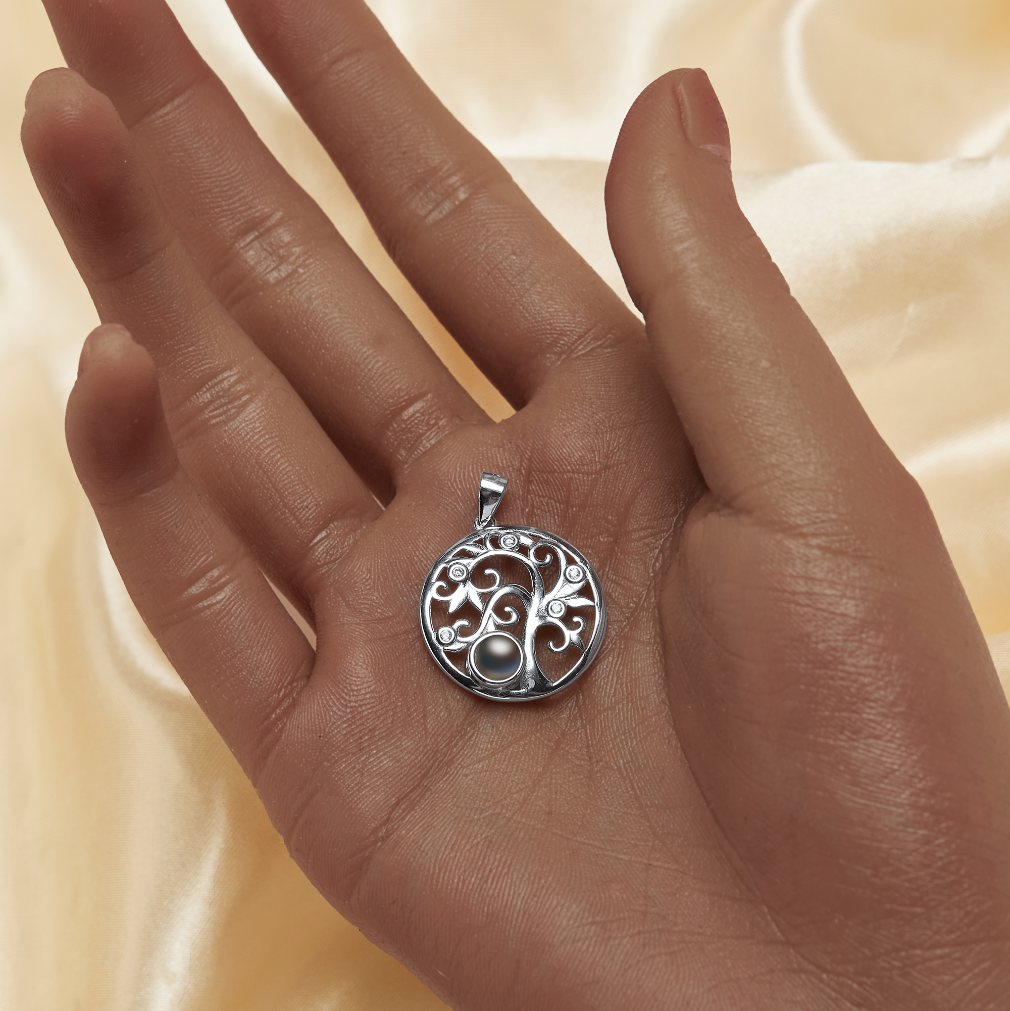 Keepsake Personalized Projection Tree of Life Pendant,Solid 925 Sterling Silver Round Charm,Custom Photo Memorial Photo Jewelry Supplies 1431271 - Click Image to Close