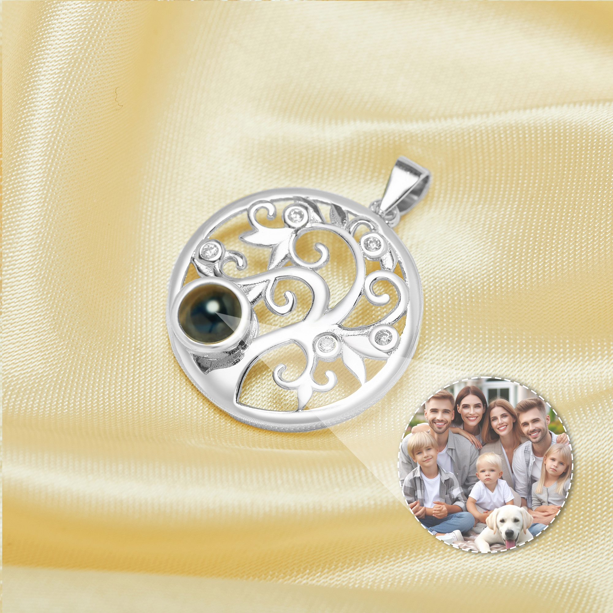 Keepsake Personalized Projection Tree of Life Pendant,Solid 925 Sterling Silver Round Charm,Custom Photo Memorial Photo Jewelry Supplies 1431271 - Click Image to Close