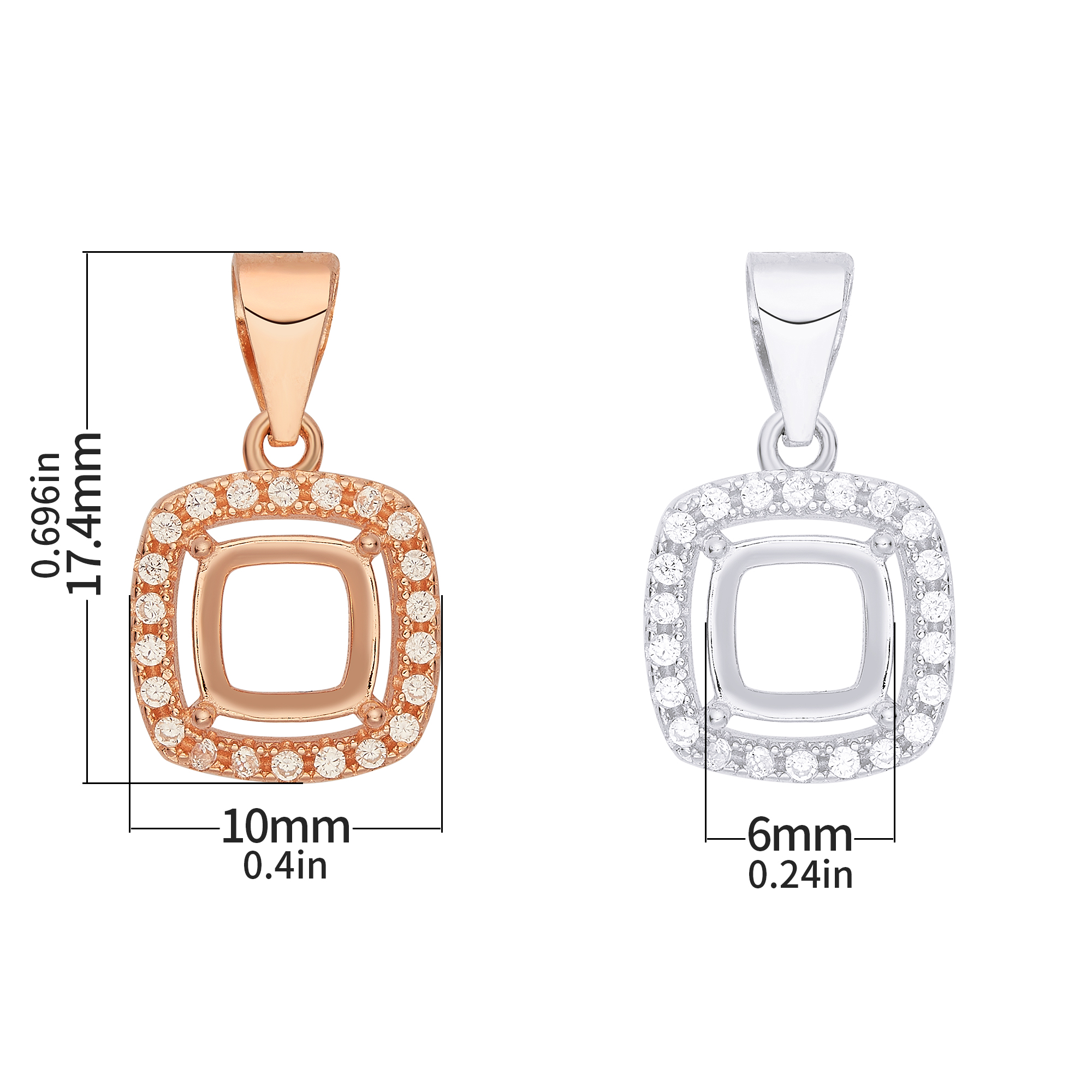 6MM Halo Cushion Square Prong Pendant Settings,Solid 925 Sterling Silver Rose Gold Plated Pendant Charm,Pave CZ Stone Pendant,DIY Pendant Supplies 1431335 - Click Image to Close