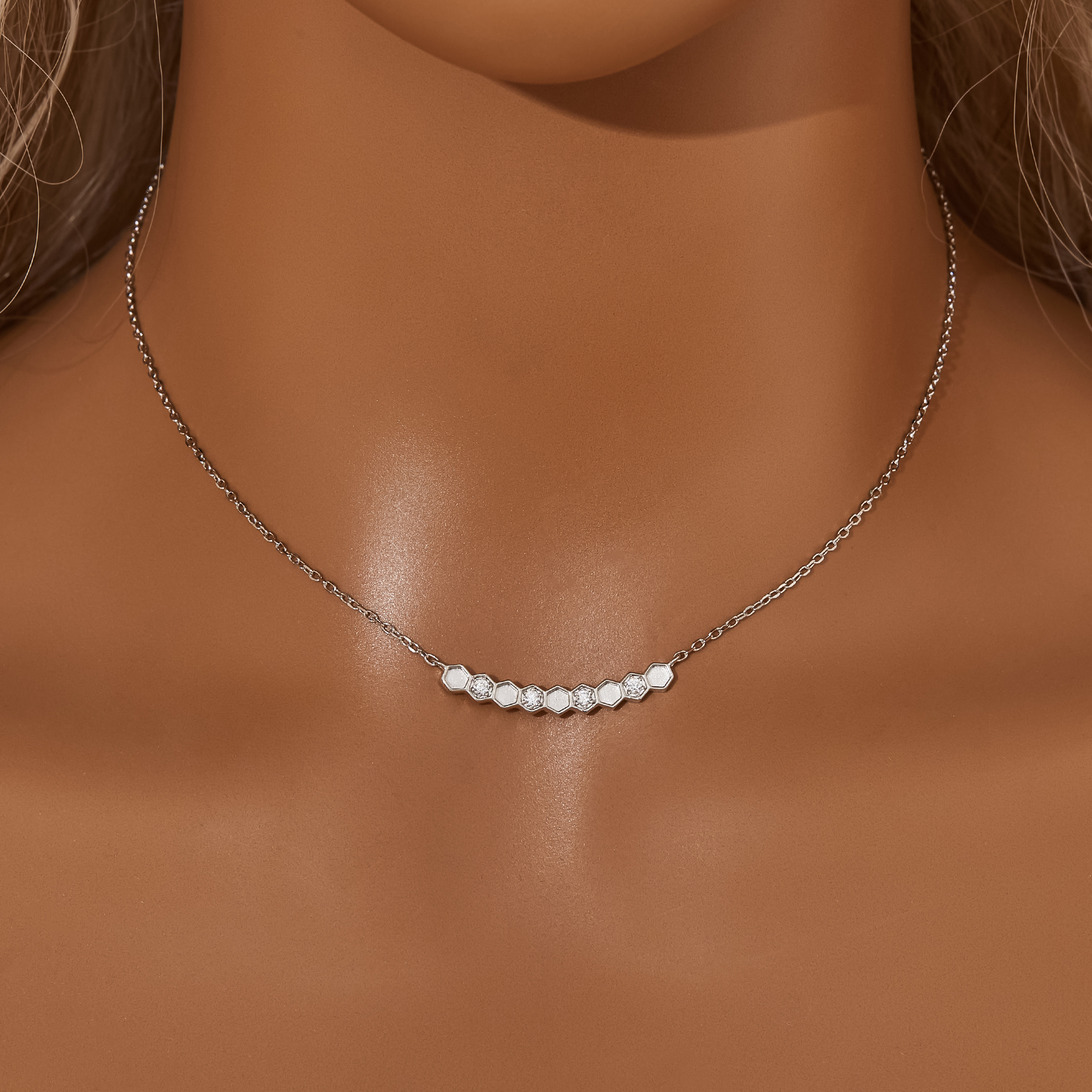 Keepsake Breast Milk Resin Honeycomb Birthstone Necklace,Hexagon Bezel Solid 925 Sterling Silver Necklace, DIY Necklace 16''+2'' 1431435-1