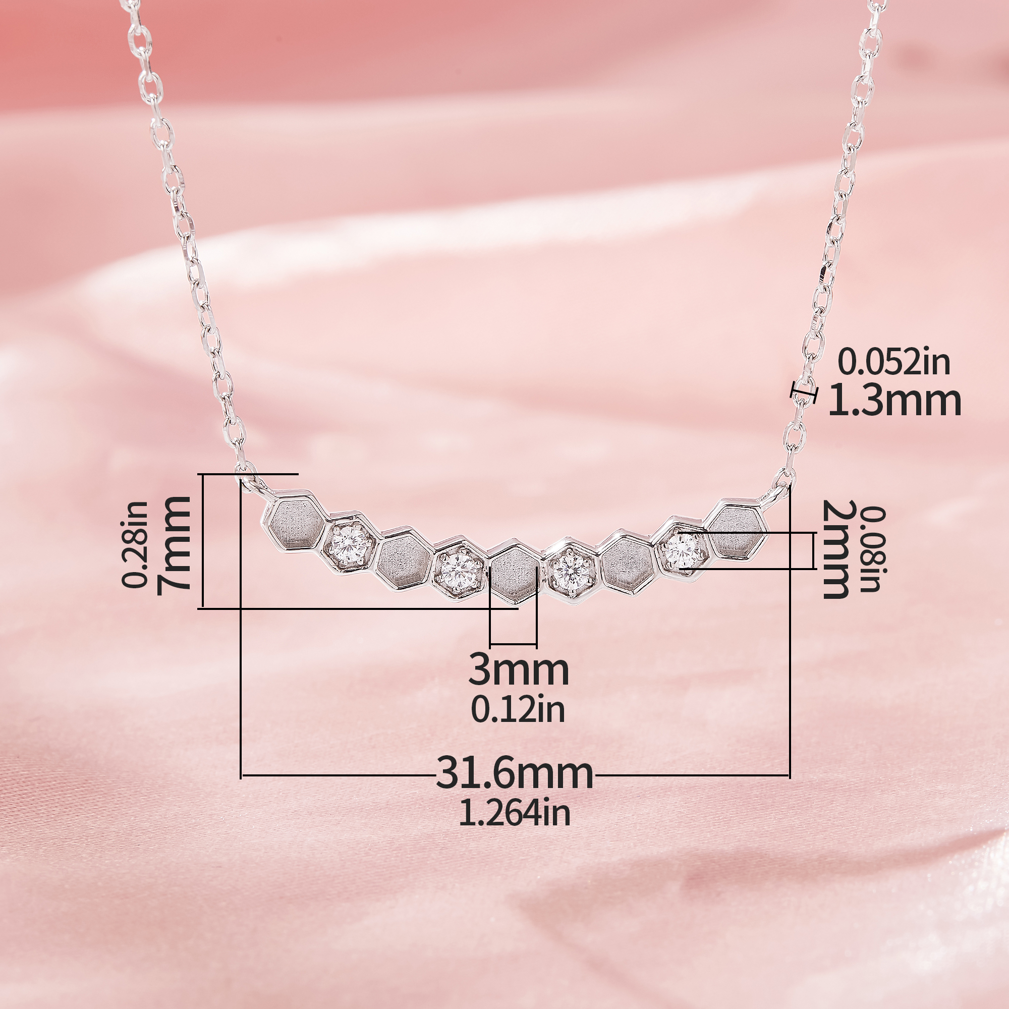 Keepsake Breast Milk Resin Honeycomb Birthstone Necklace,Hexagon Bezel Solid 925 Sterling Silver Necklace, DIY Necklace 16''+2'' 1431435-1