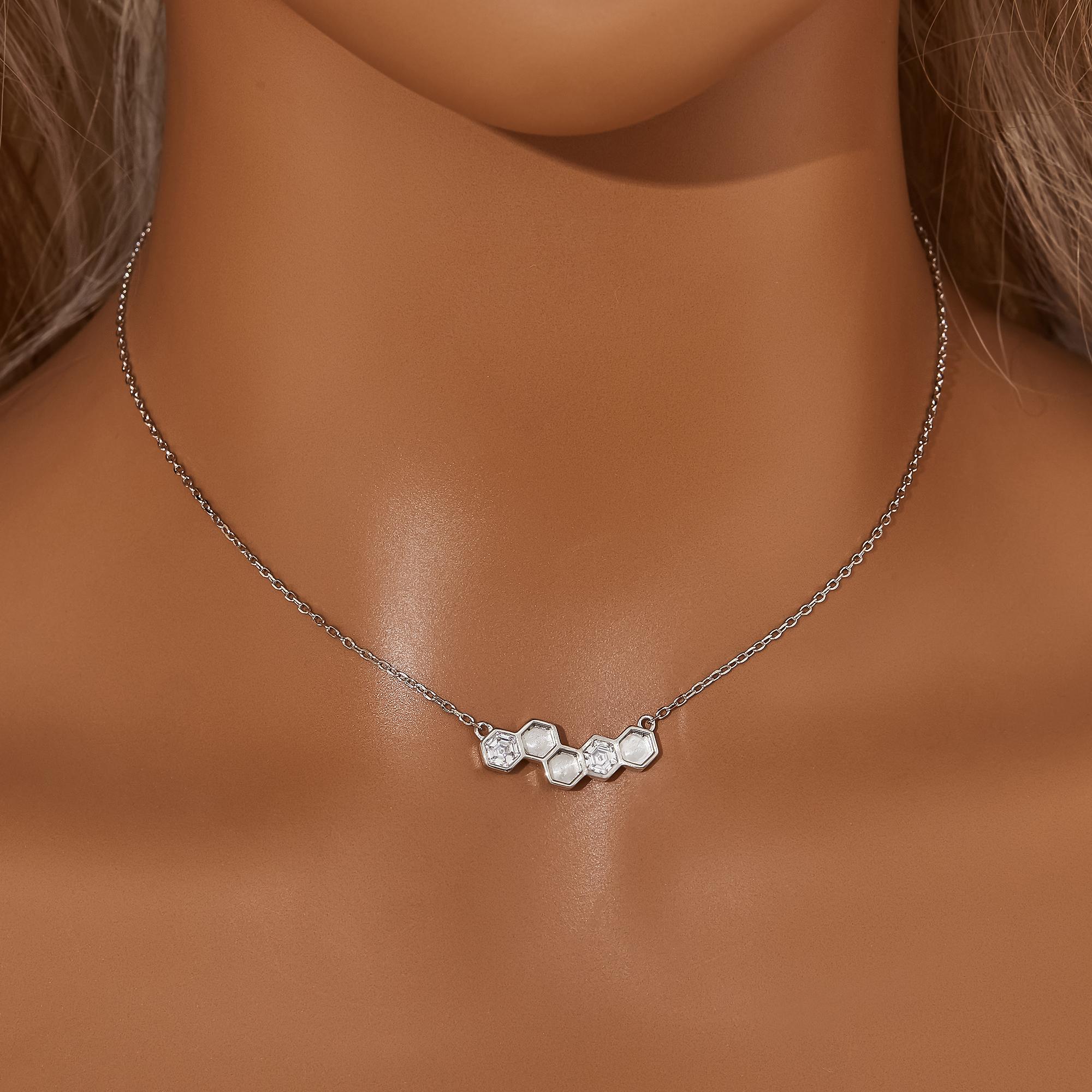 Keepsake Breast Milk Resin Hexagon Bezel Pendant Necklace Settings,Honeycomb Solid 925 Sterling Silver Necklace,Art Deco Necklace 1431436-1
