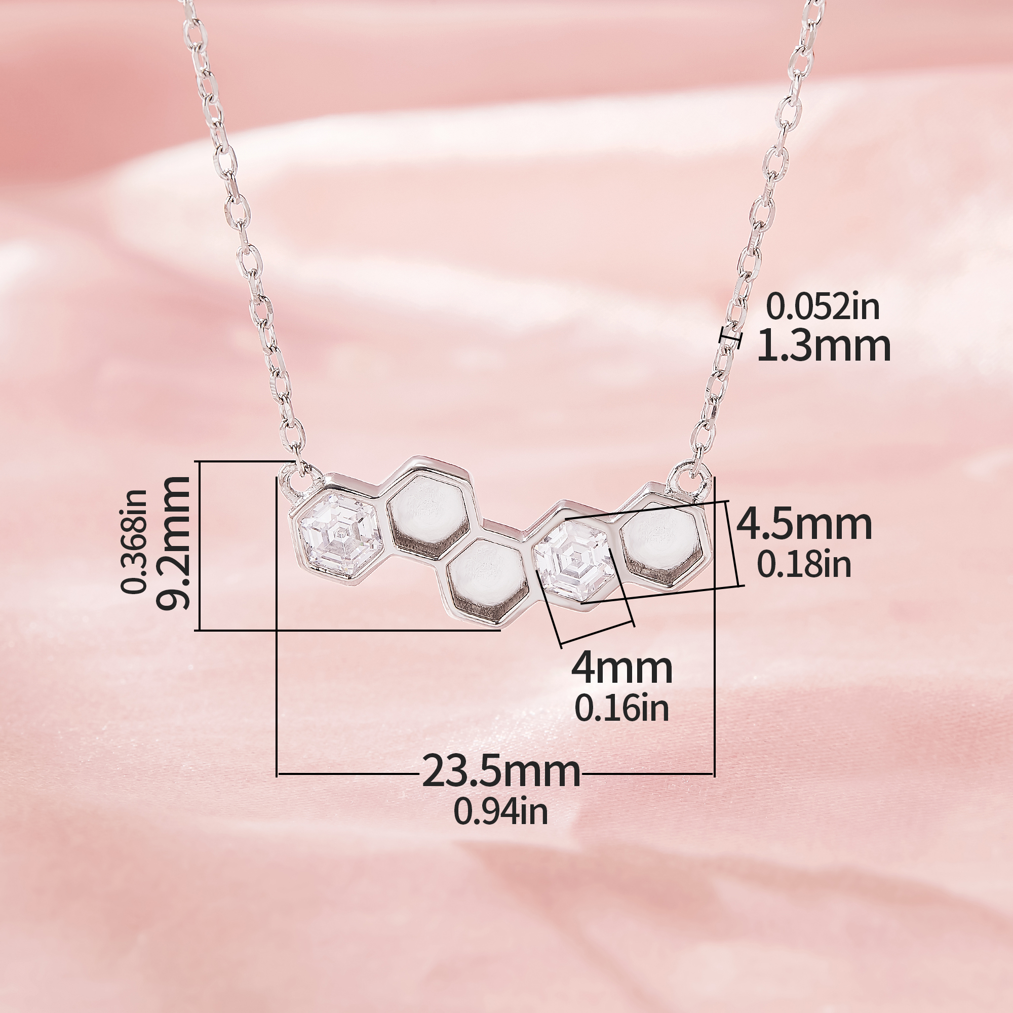 Keepsake Breast Milk Resin Hexagon Bezel Pendant Necklace Settings,Honeycomb Solid 925 Sterling Silver Necklace,Art Deco Necklace 1431436-1