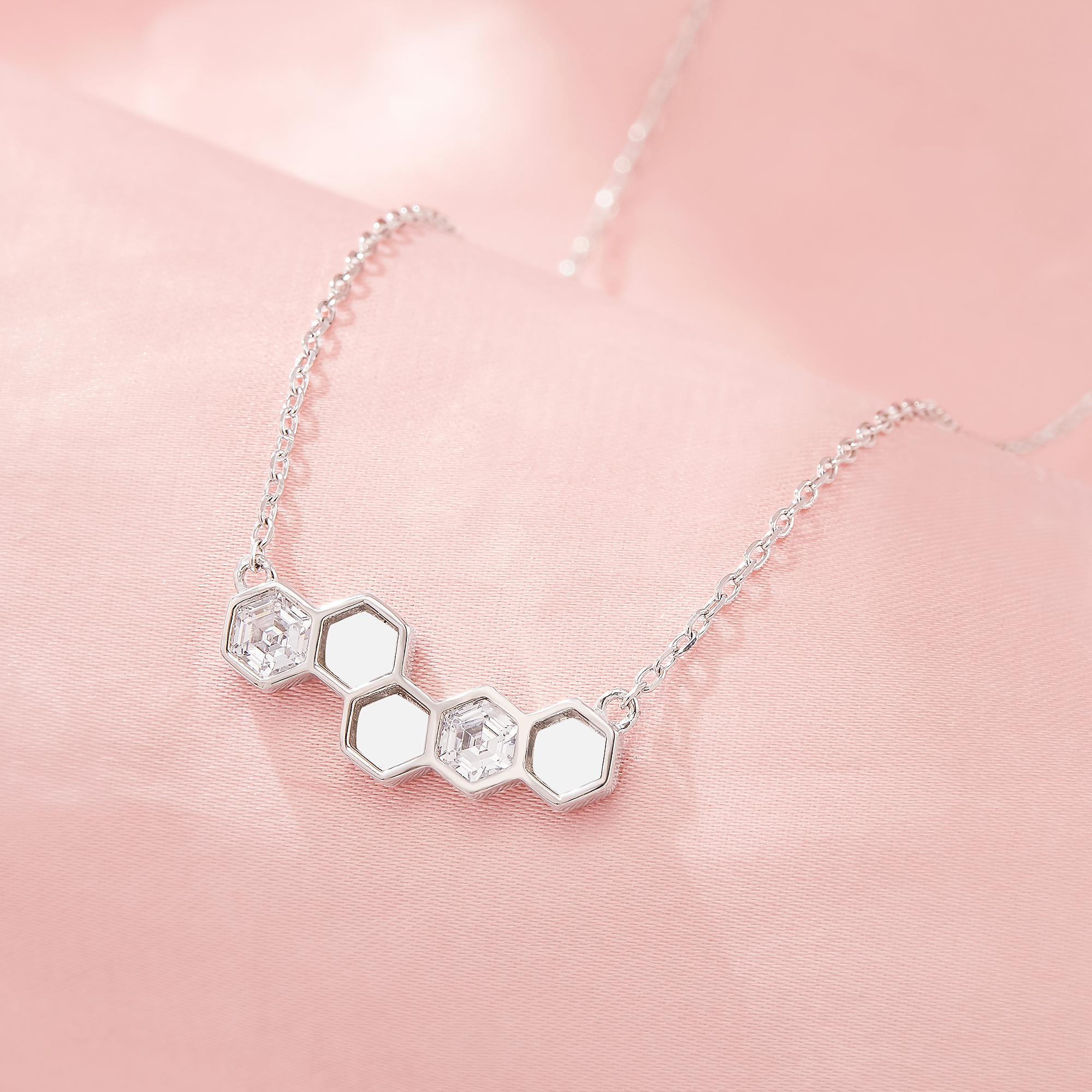 Keepsake Breast Milk Resin Hexagon Bezel Pendant Necklace Settings,Honeycomb Solid 925 Sterling Silver Necklace,Art Deco Necklace 1431436-1