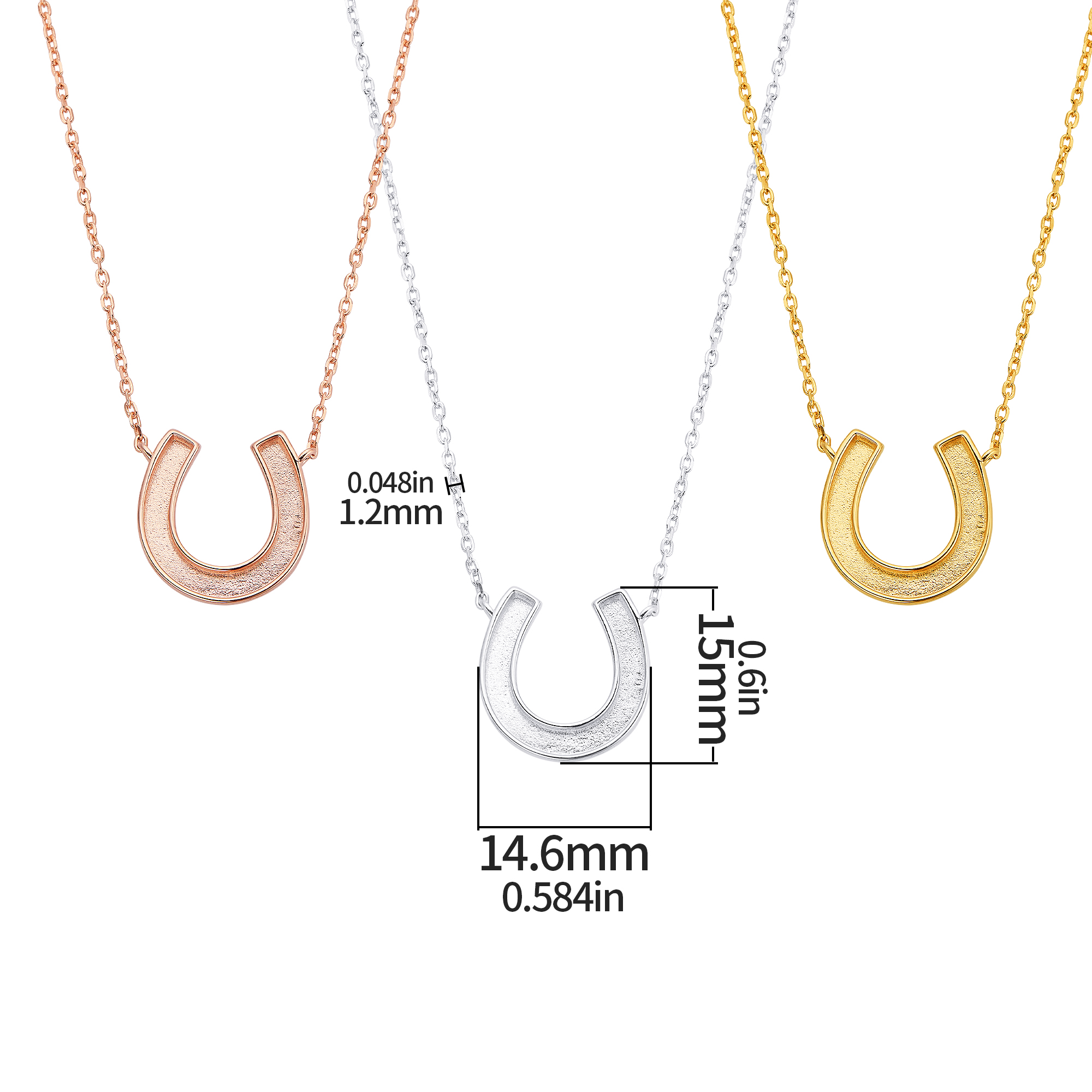 Keepsake Breast Milk Resin Horse Shoe U Bezel Pendant Necklace Settings,Solid 925 Sterling Silver Rose Gold Plated DIY Necklace Supplies 16''+2'' Extension Chain1431441 - Click Image to Close