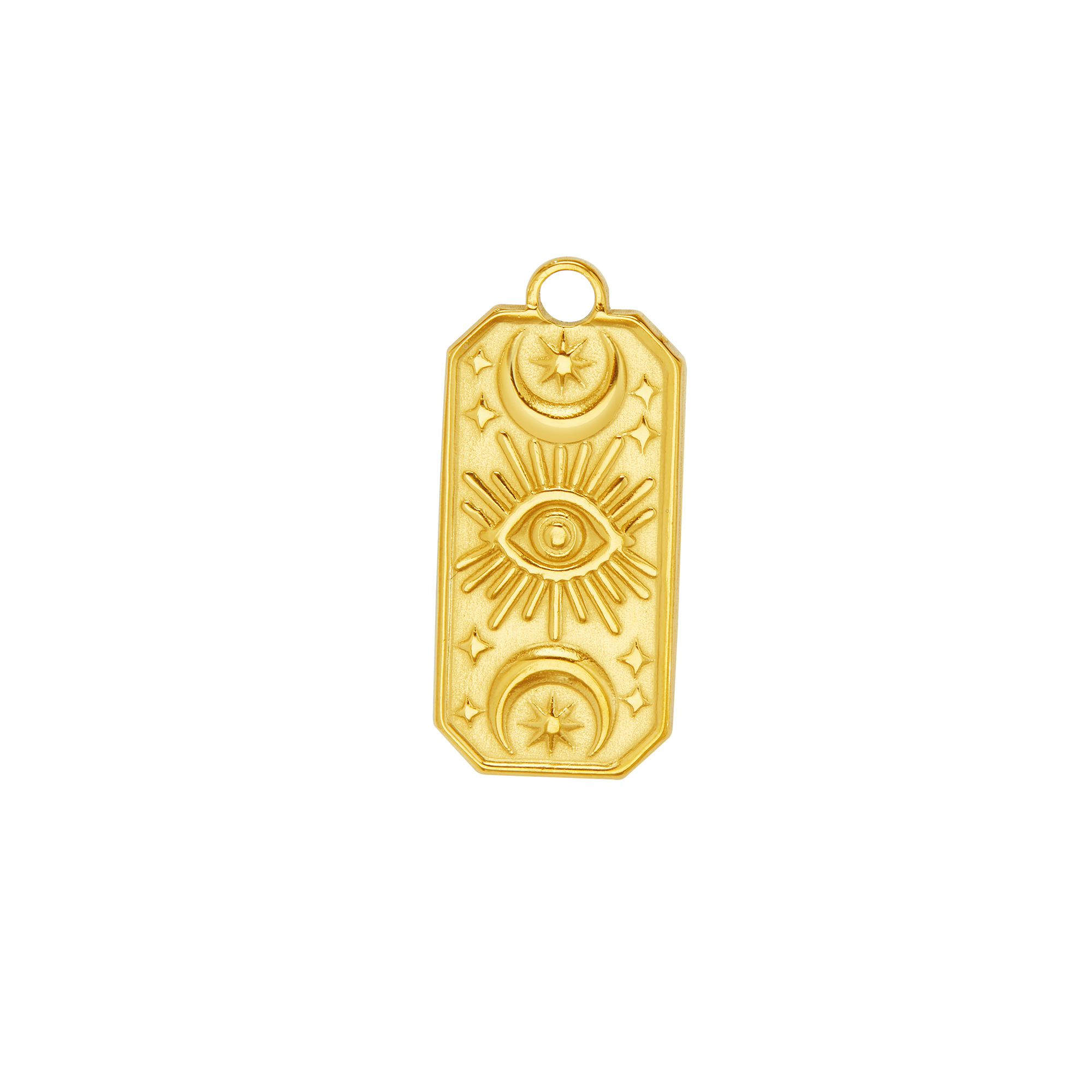 Stainless Steel Sun Moon Eye Rectangle Pendant Charm,Yellow Gold Plated Stainless Steel Pendant,Vintage Styles Pendant Blank 1431444 - Click Image to Close