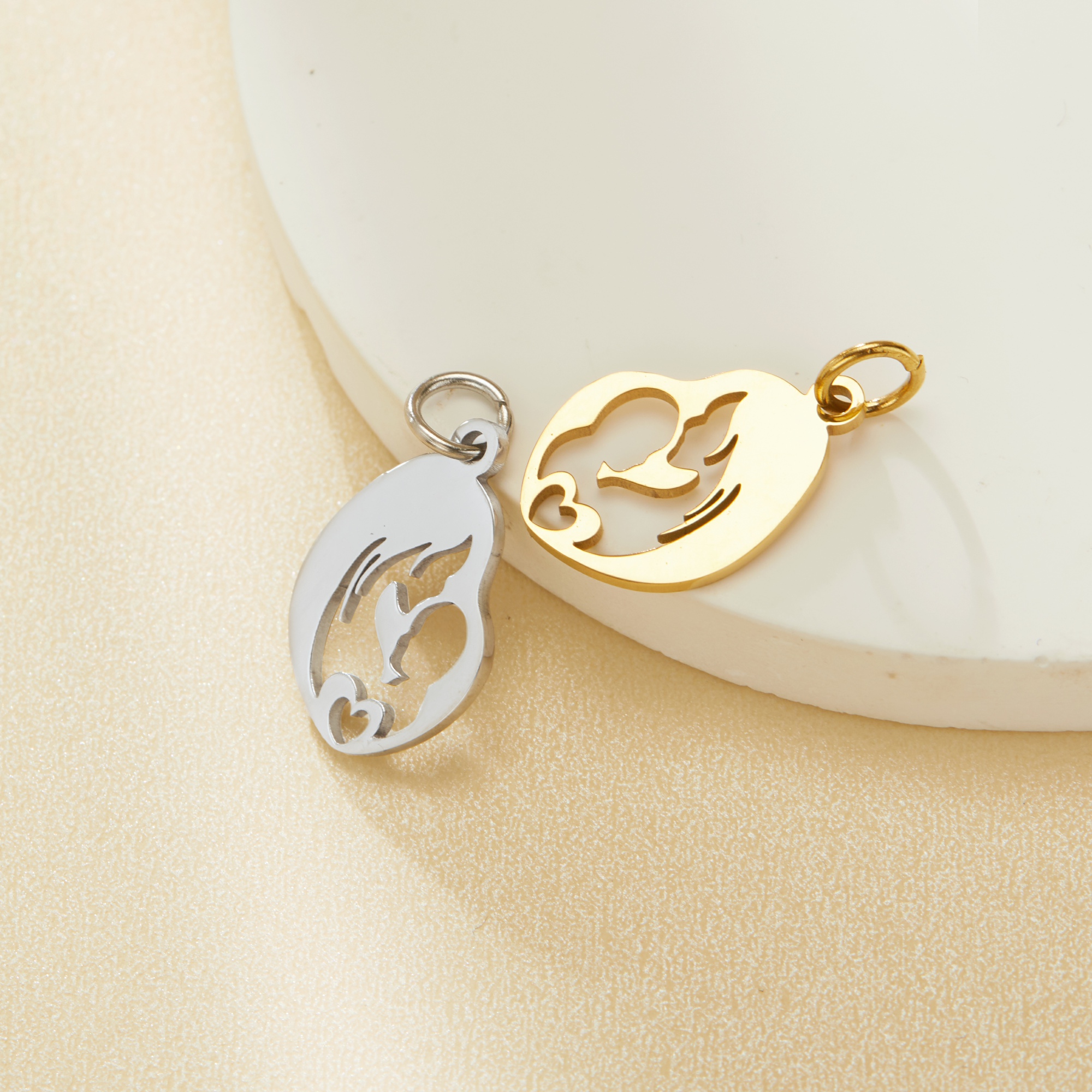 Stainless Steel Mother Child Baby Pendant Charm,Yellow Gold Plated Stainless Steel Pendant,DIY Pendant Blank Supplies 1431445 - Click Image to Close