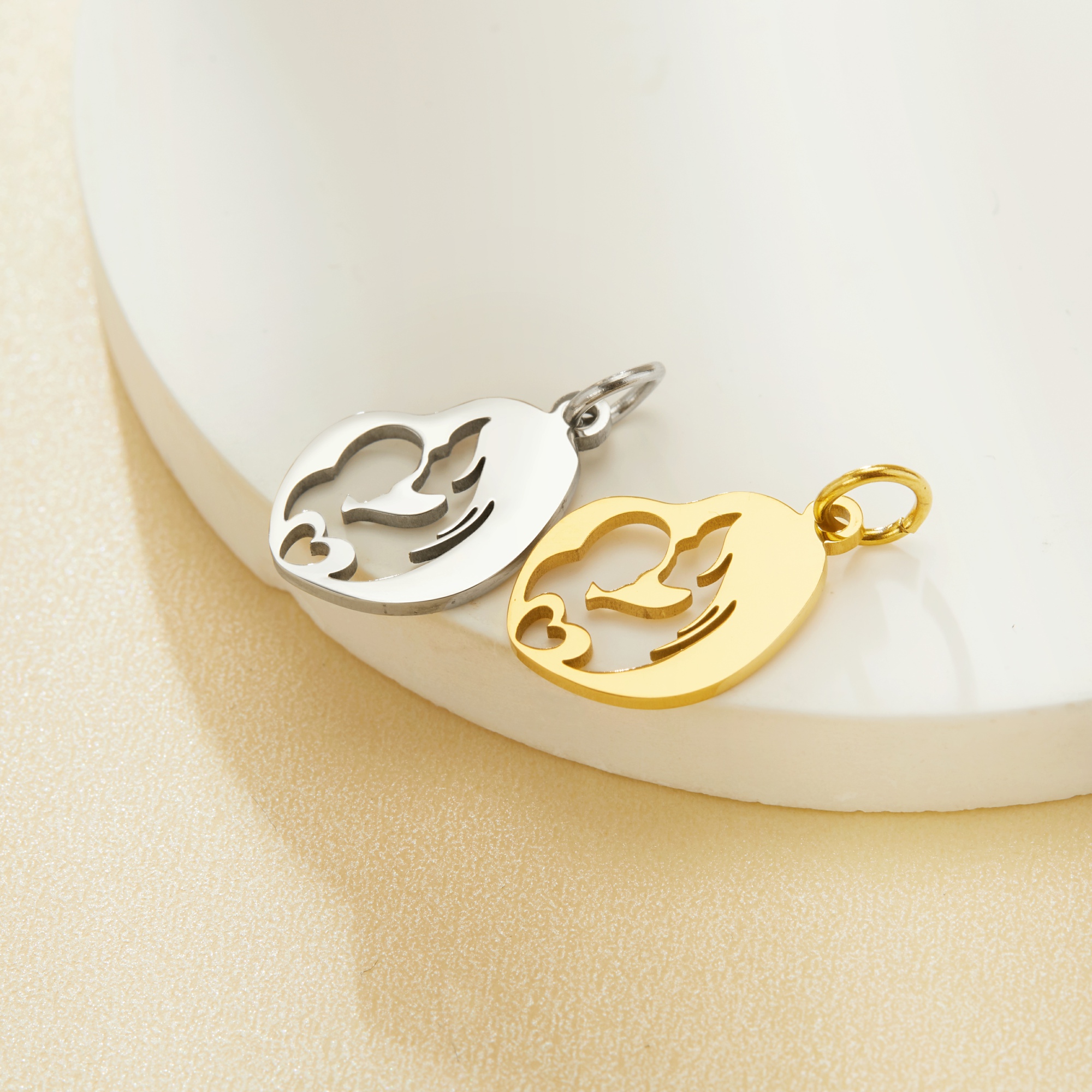 Stainless Steel Mother Child Baby Pendant Charm,Yellow Gold Plated Stainless Steel Pendant,DIY Pendant Blank Supplies 1431445 - Click Image to Close