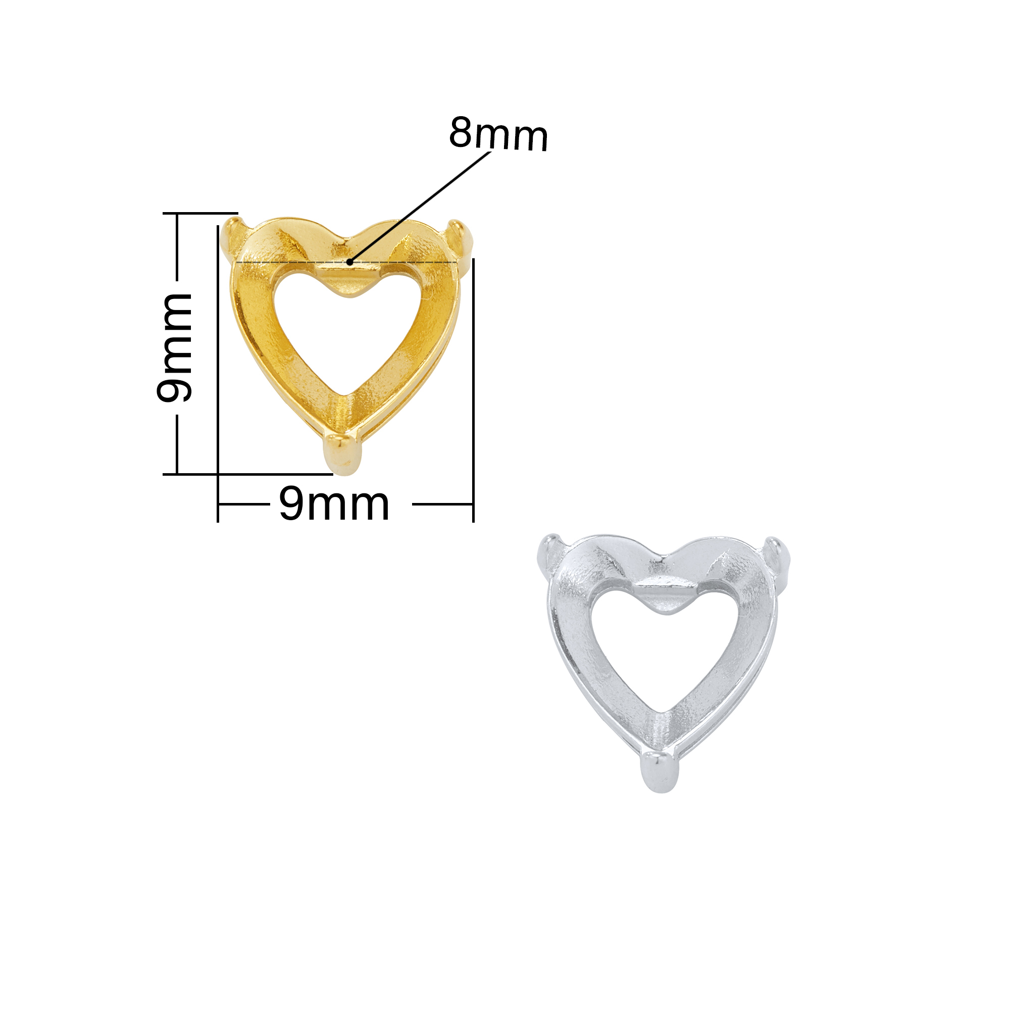 8MM Heart Prongs Bezel Pendant Settings,Yellow Gold Plated Stainless Steel Pendant Charm,Minimalist Heart Pendant,Simple Pendant Blank fro Faceted Stone 1431452 - Click Image to Close