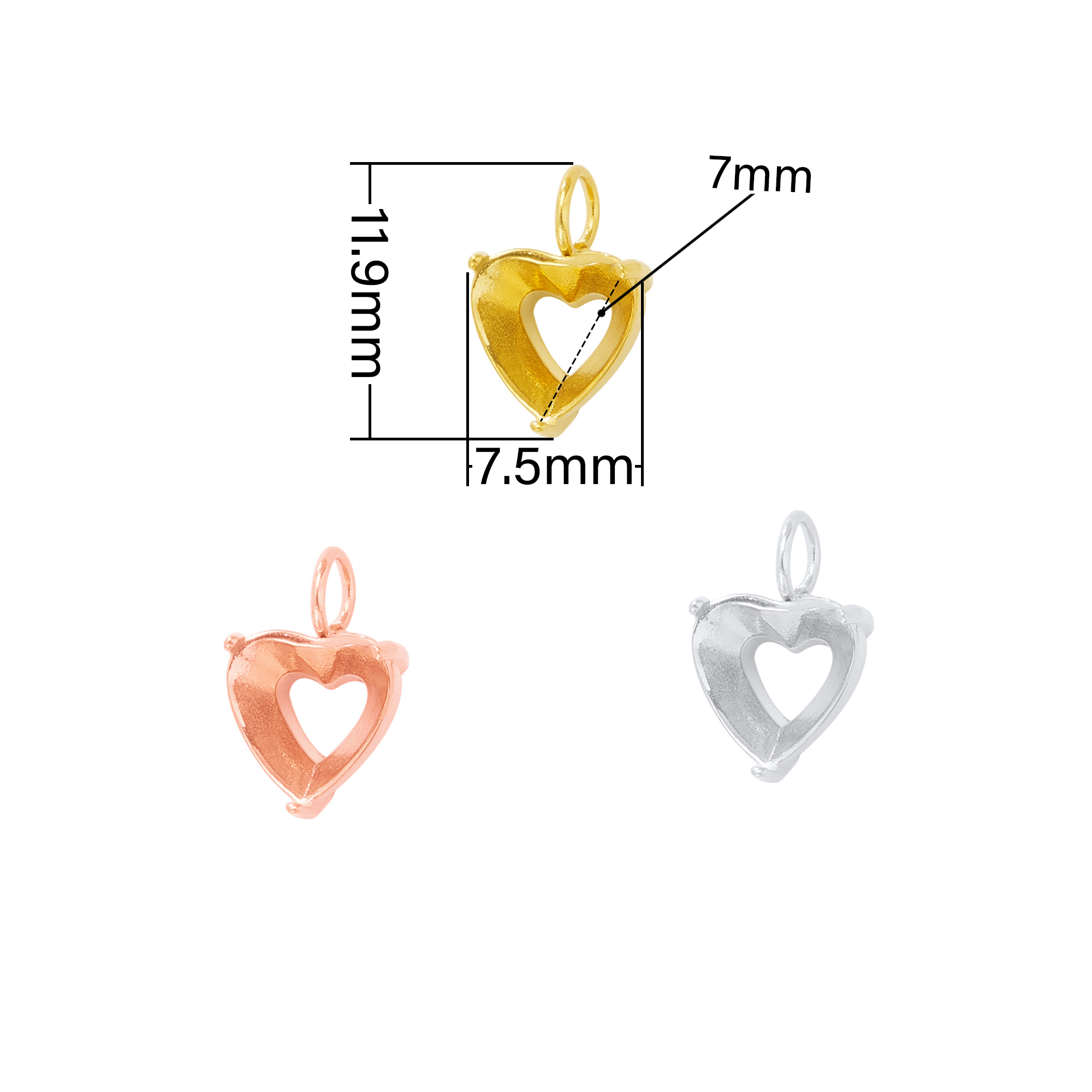 7MM Heart Prongs Bezel Pendant Settings,Rose Yellow Gold Plated Stainless Steel Heart Pendant Charm,Minimalist Heart Pendant,Simple Pendant Blank 1431455 - Click Image to Close