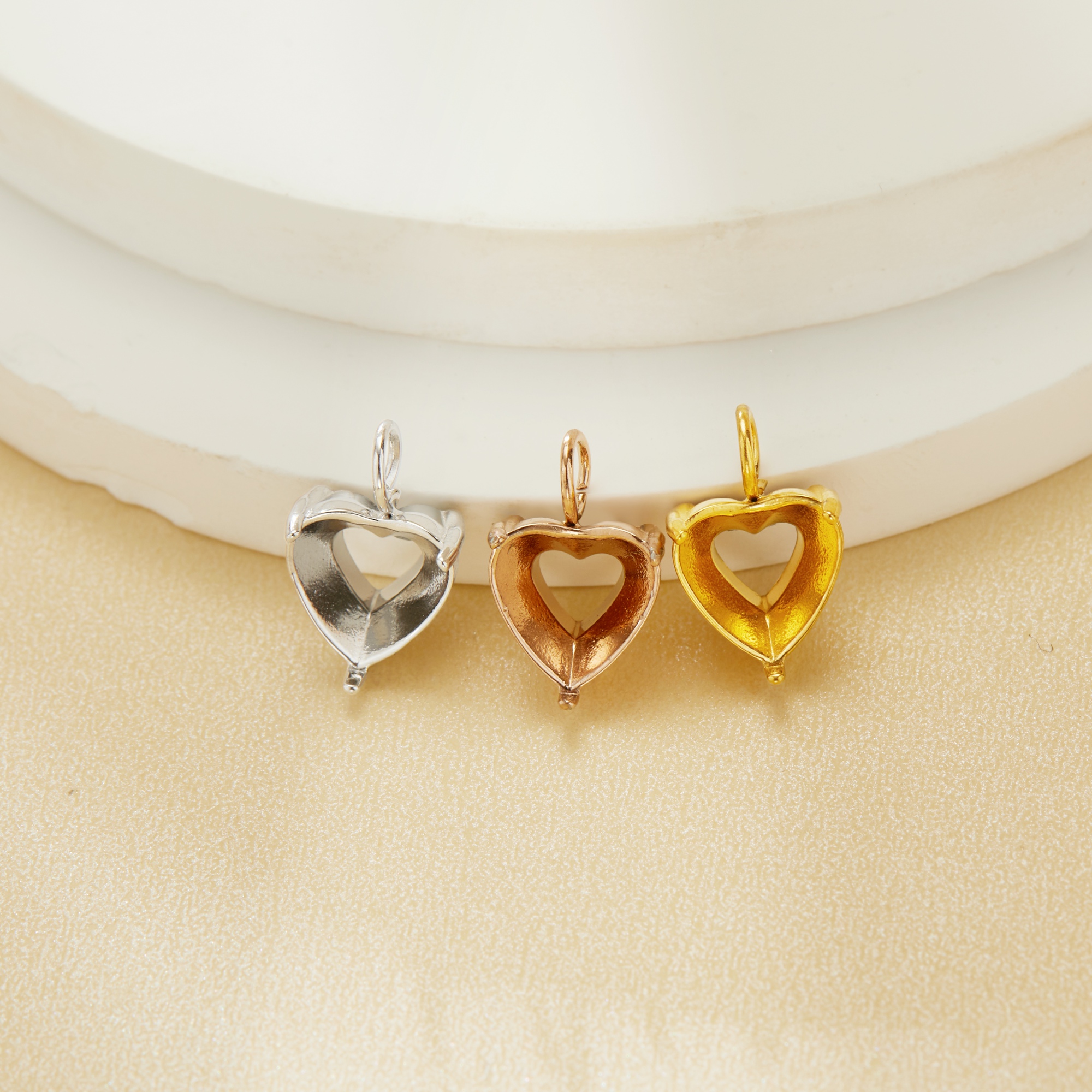 7MM Heart Prongs Bezel Pendant Settings,Rose Yellow Gold Plated Stainless Steel Heart Pendant Charm,Minimalist Heart Pendant,Simple Pendant Blank 1431455 - Click Image to Close