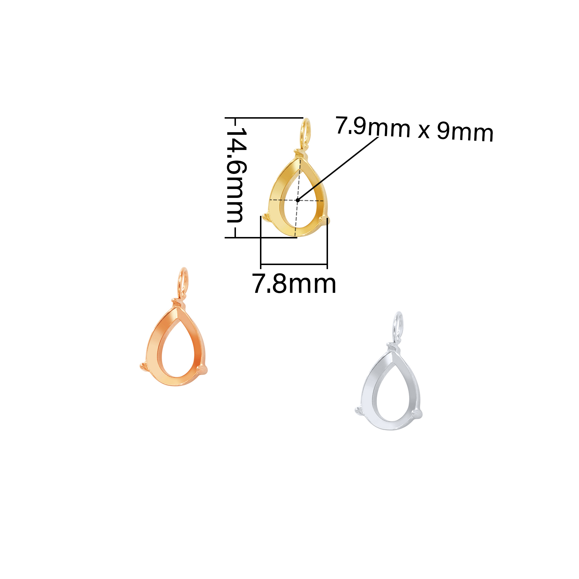 7x9MM Pear Prongs Bezel Pendant Settings,Rose Yellow Gold Plated Stainless Steel Pear Pendant Charm,Minimalist Pendant,Simple Pendant Blank 1431456 - Click Image to Close