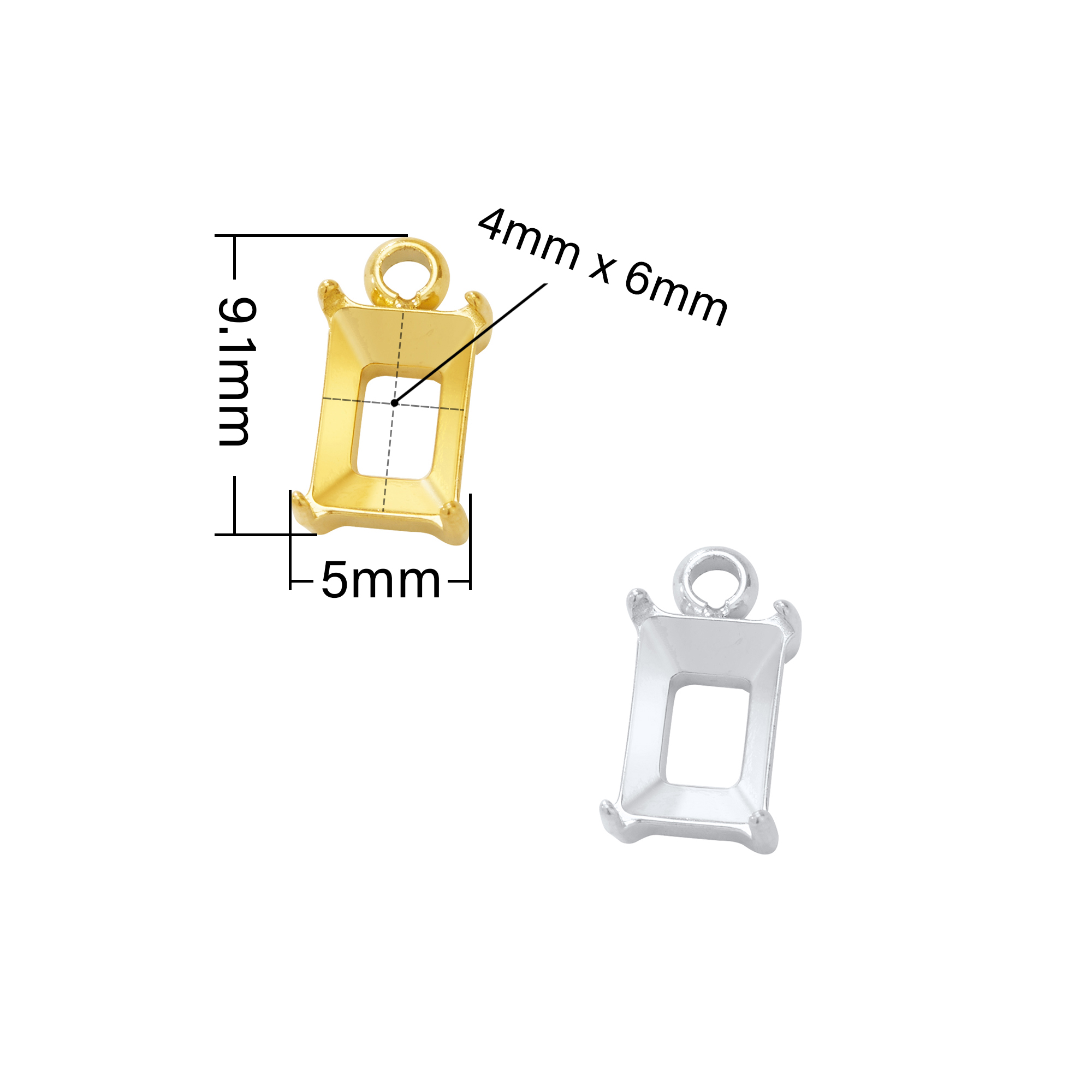 4x6MM Rectangle Prongs Bezel Pendant Settings,Yellow Gold Plated Stainless Steel Rectangle Pendant Charm,Minimalist Pendant,DIY Pendant Blank 1431458 - Click Image to Close