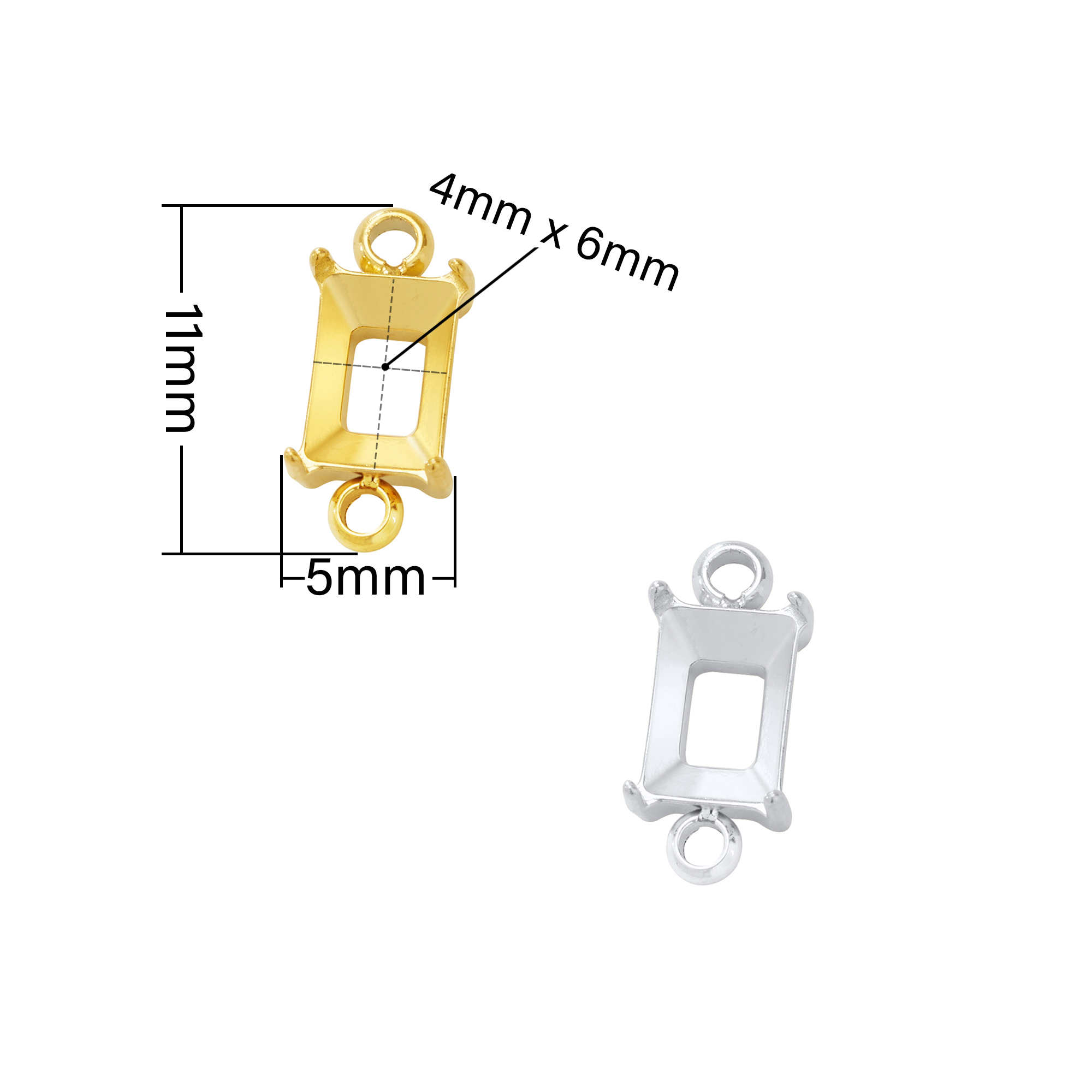 4x6MM Rectangle Prongs Bezel Pendant Settings With Two Loops,Yellow Gold Plated Stainless Steel Rectangle Pendant Charm,Minimalist Pendant,DIY Pendant Blank 1431459 - Click Image to Close
