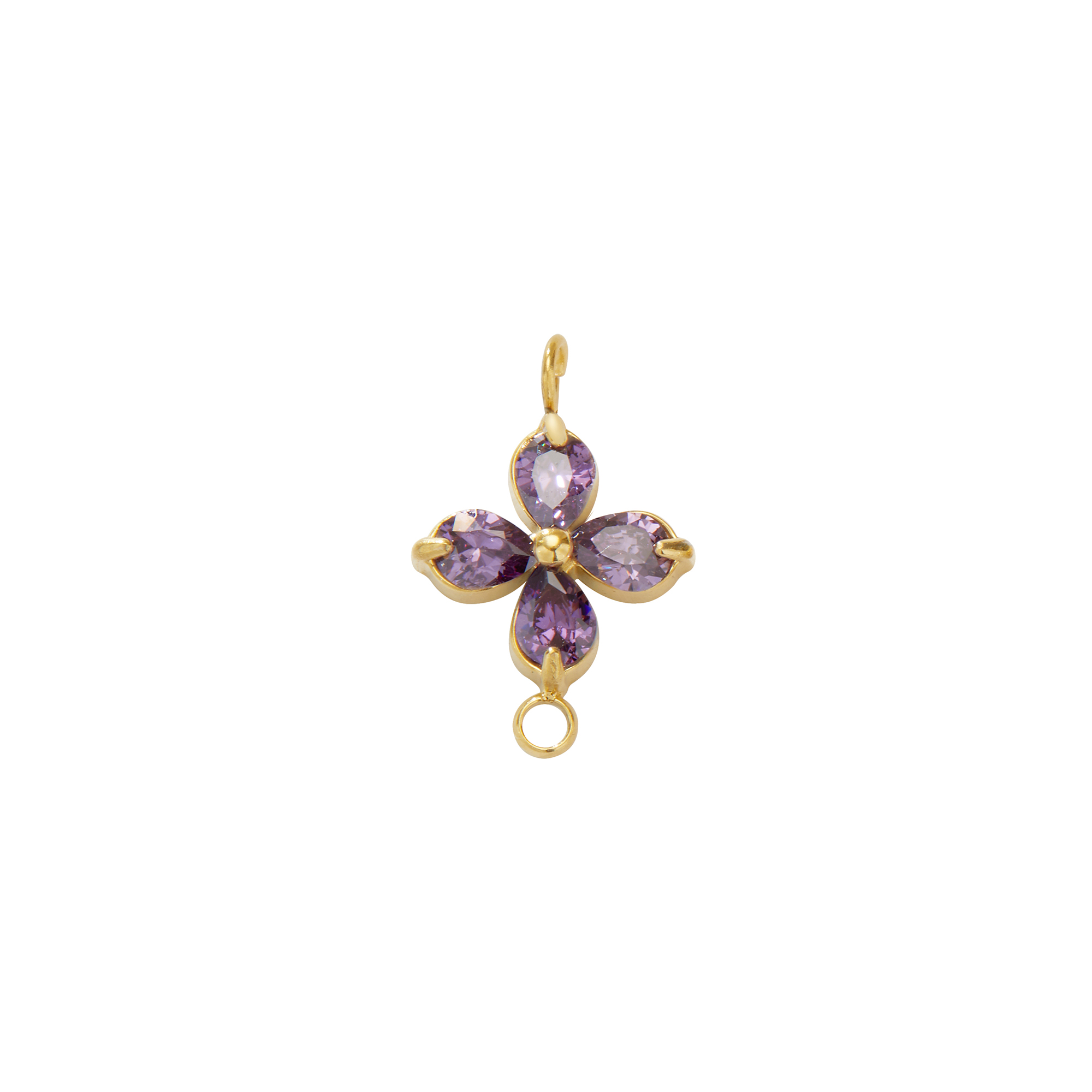 Two Loops Lucky Four Leaf Clover CZ Birthstone Stainless Steel Charm,Color Stone Leaf Clover Pendant Charm,Minimalist Gold Plated Pendant Charm 1431461 - Click Image to Close