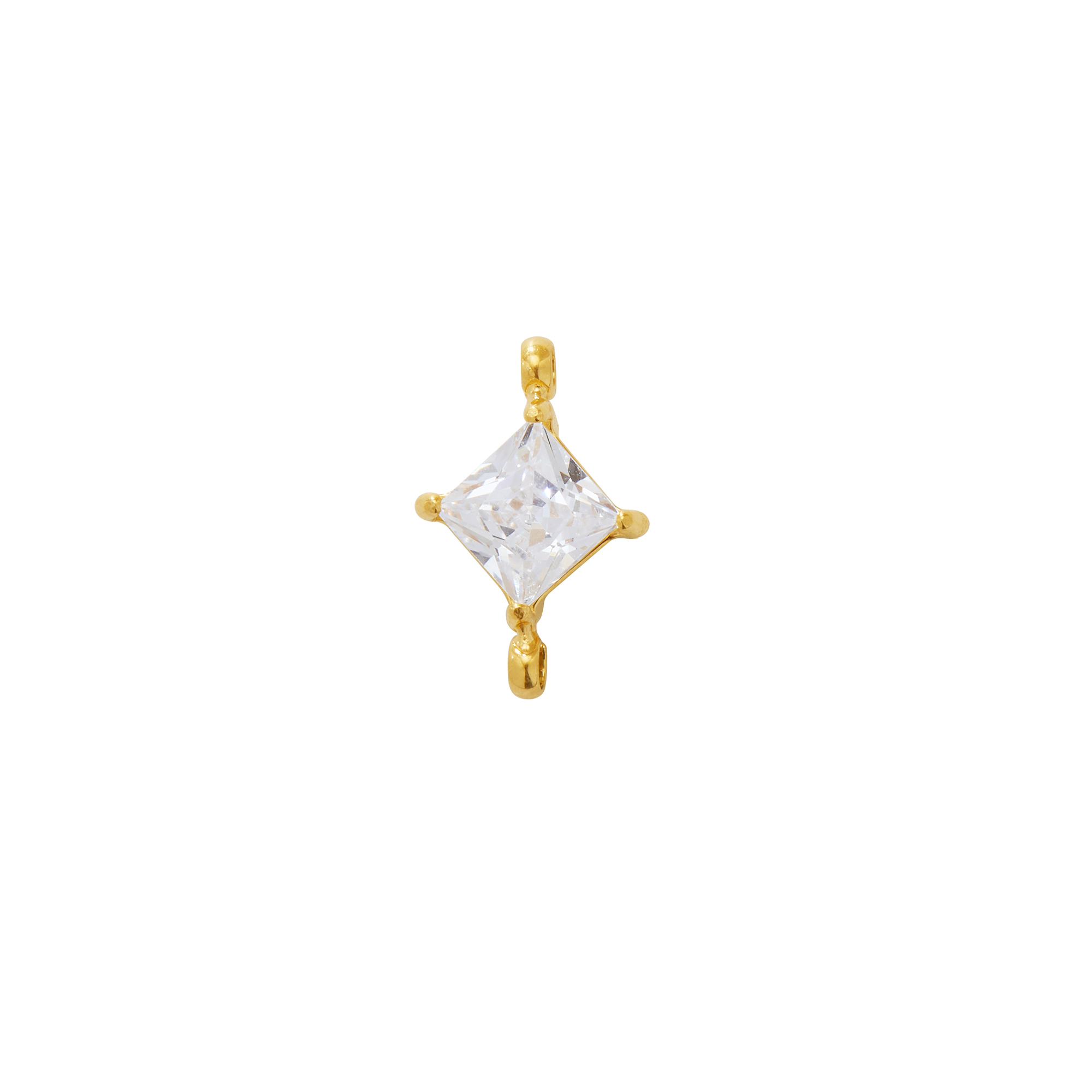 Princess Cut Square White CZ Stone Stainless Steel Charm,Square Pendant Charm With Two Loops,Minimalist Gold Plated Pendant Charm 1431462 - Click Image to Close