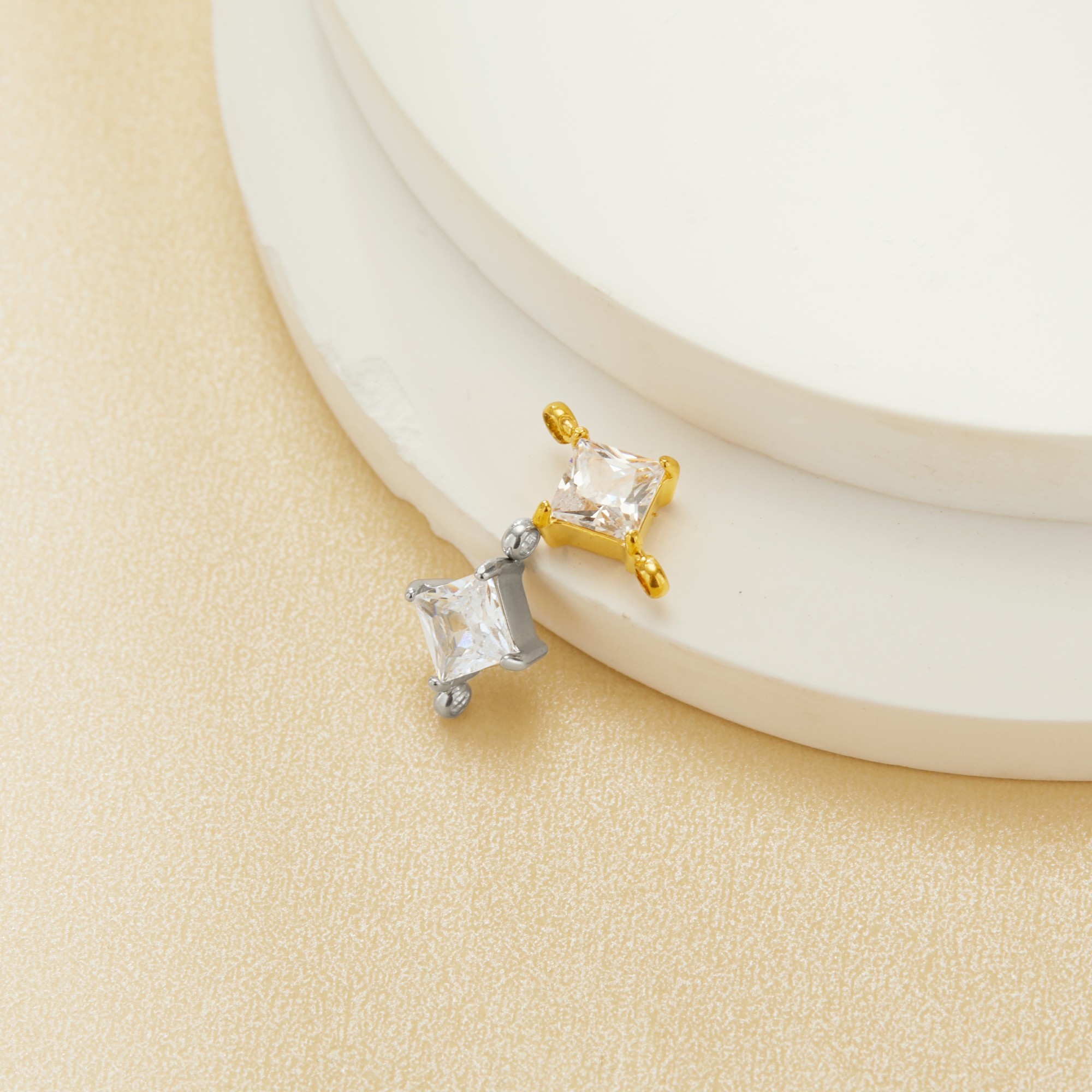 Princess Cut Square White CZ Stone Stainless Steel Charm,Square Pendant Charm With Two Loops,Minimalist Gold Plated Pendant Charm 1431462 - Click Image to Close