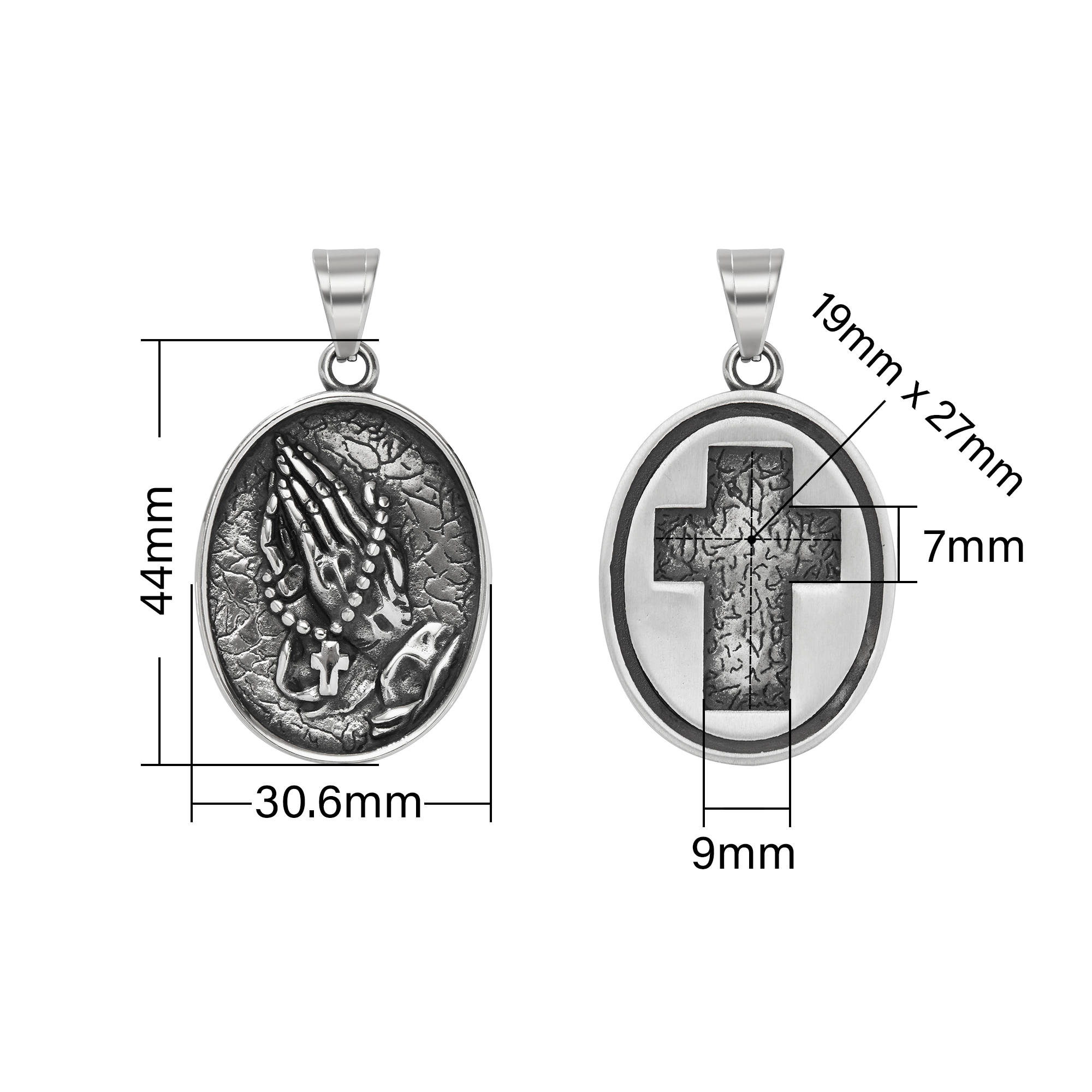 Stainless Steel Praying Hands Cross Pendant,Oval Cross Praying Hands Signet Pendant,Men's Silver Pendant Charm,DIY Pendant Supplies 1431465 - Click Image to Close
