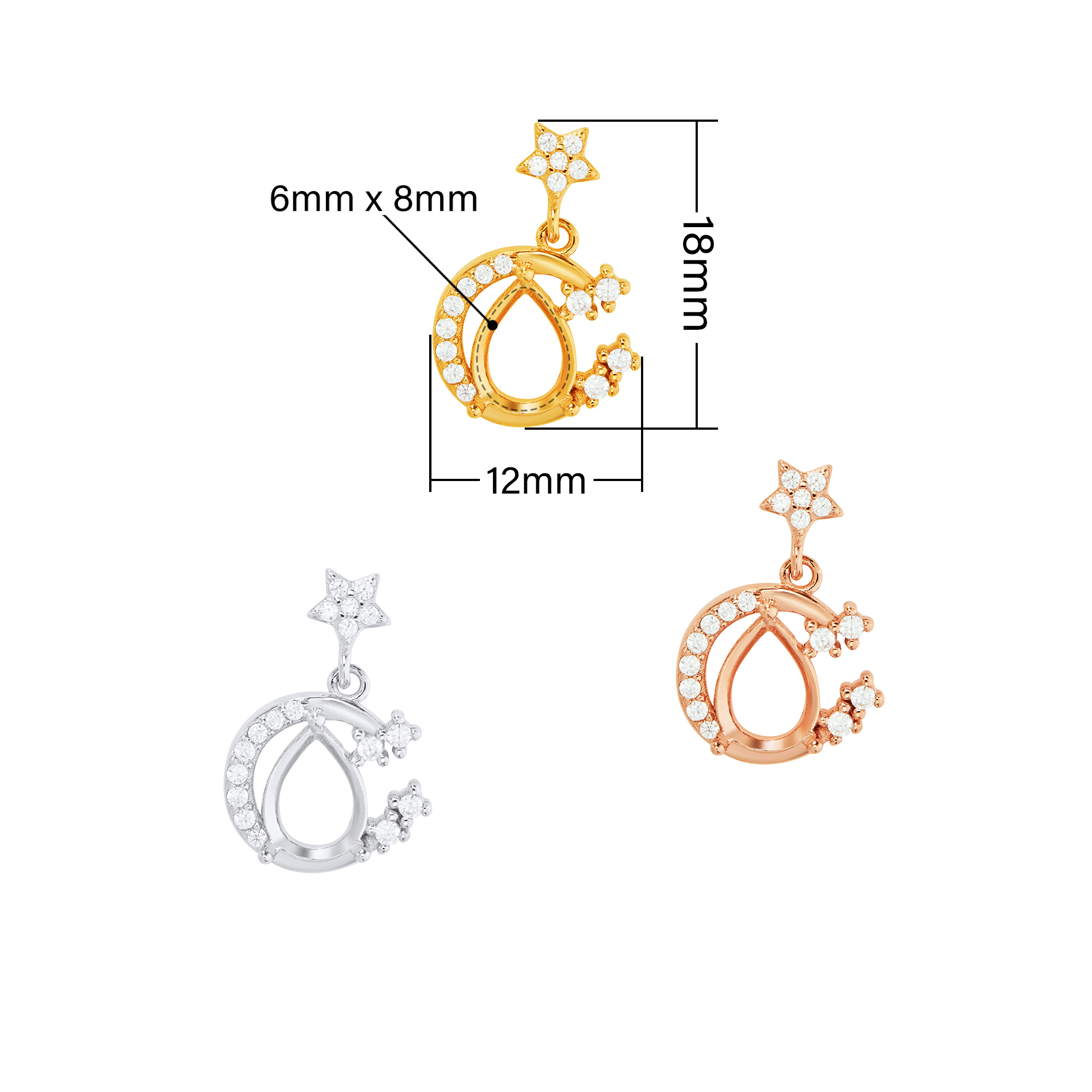 6x8MM Pear Prong Pendant Bezel Settings,Moon Solid 925 Sterling Silver Rose Gold Plated Pendant Charm,Art Deco Pendant,DIY Pendant Charm Tray Supplies 1431479 - Click Image to Close