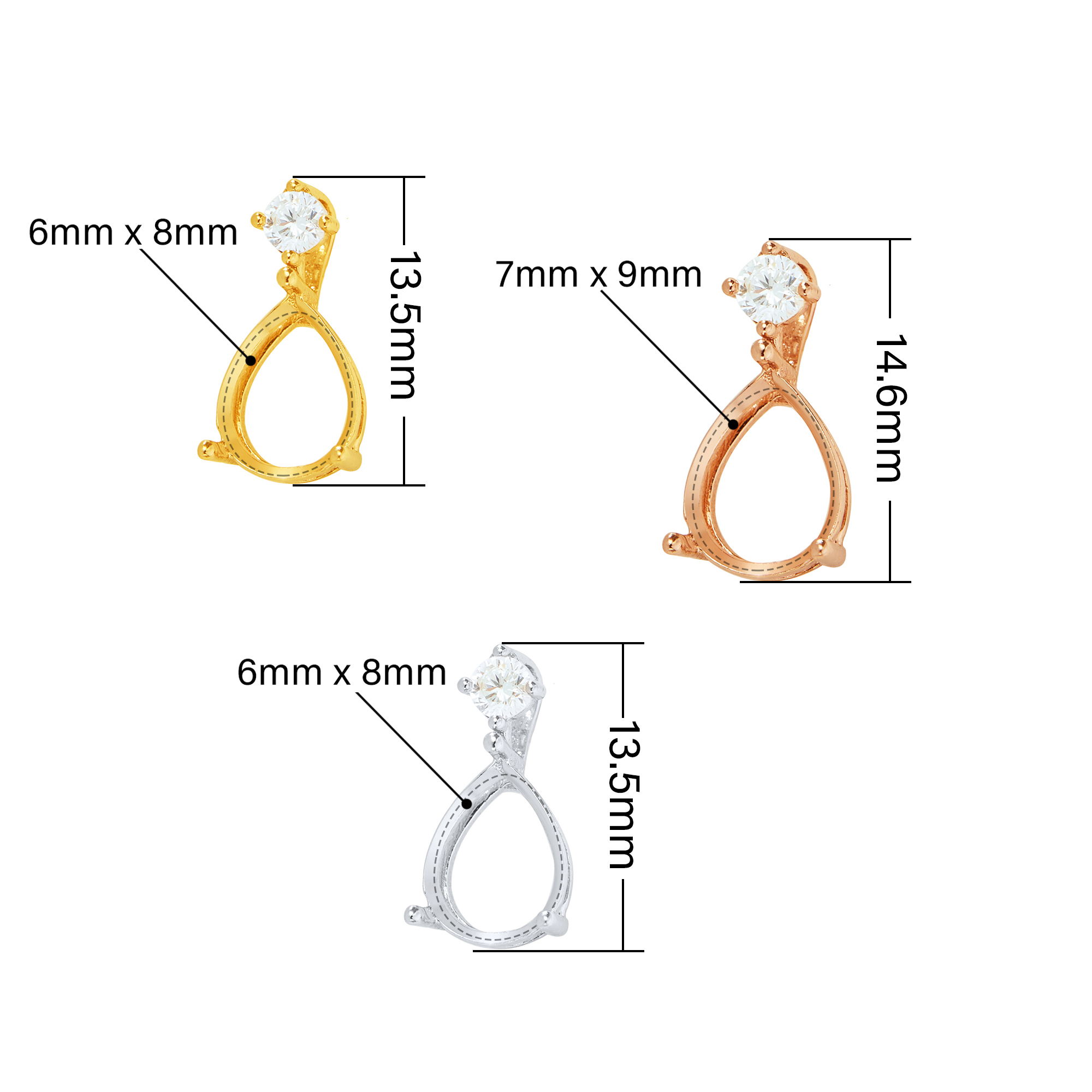 Pear Prong Pendant Bezel Settings,Solid 925 Sterling Silver Rose Gold Plated Pendant Charm,CZ Stone Art Deco Pendant,DIY Pendant Charm Tray Supplies 1431480 - Click Image to Close