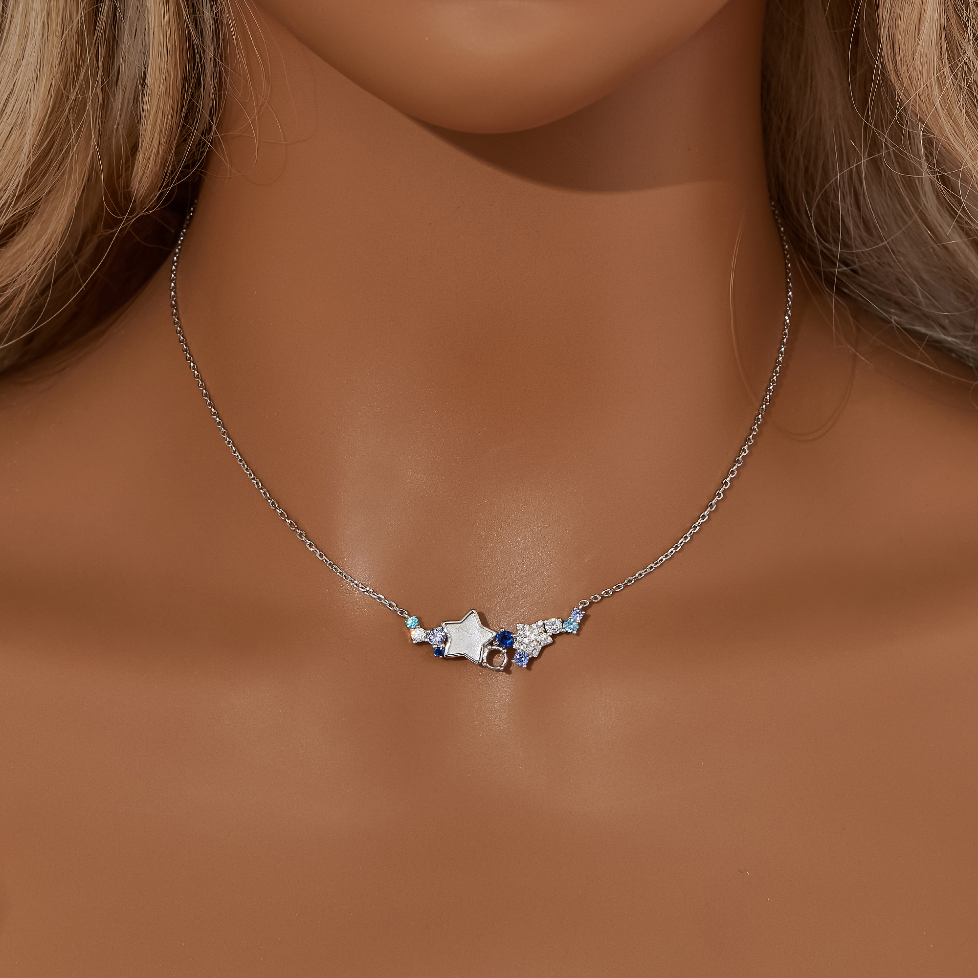 Keepsake Breast Milk Resin Star Bezel Pendant Blank Settings Necklace,Color CZ Stone Settings,Solid 925 Sterling Silver Necklace 16''+2'' 1431483-1