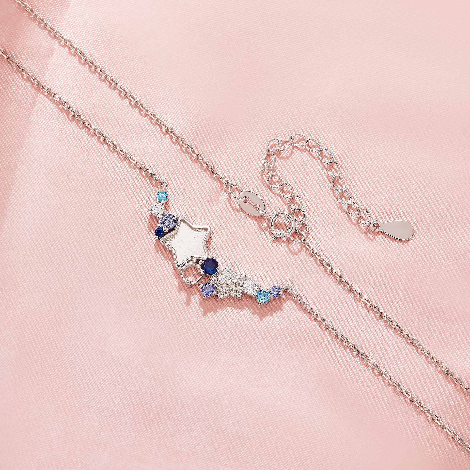 Keepsake Breast Milk Resin Star Bezel Pendant Blank Settings Necklace,Color CZ Stone Settings,Solid 925 Sterling Silver Necklace 16''+2'' 1431483-1