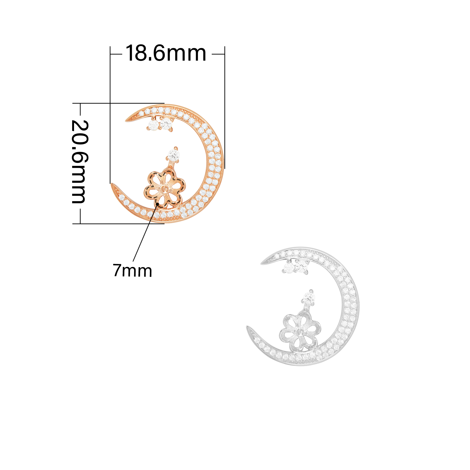 Keepsake Breast Milk Ball Pin Pendant Settings for 10-12MM Half Drilled Pearl Beads,Moon Solid 925 Sterling Silver Rose Gold Plated Pendant Charm,Pave CZ Stone Moon Pendant,DIY Pendant Supplies 1431493 - Click Image to Close