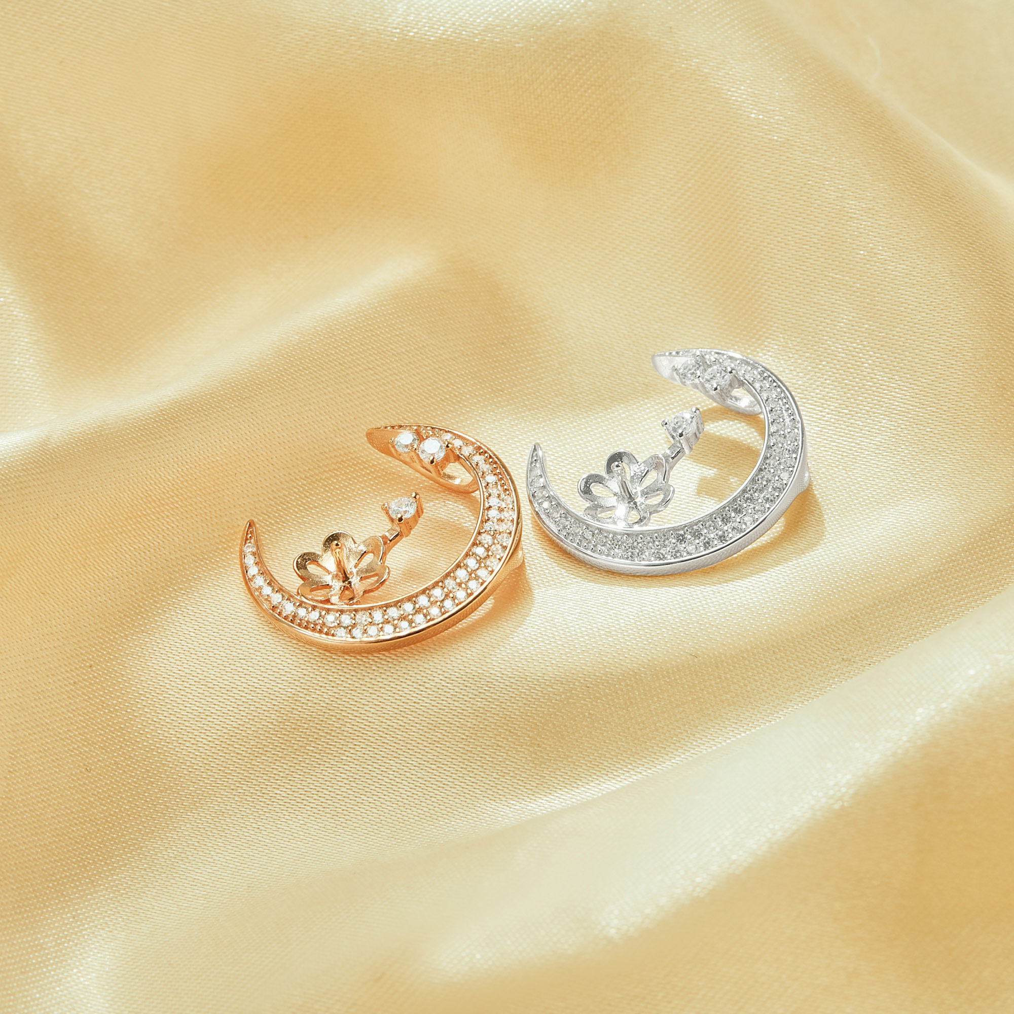 Keepsake Breast Milk Ball Pin Pendant Settings for 10-12MM Half Drilled Pearl Beads,Moon Solid 925 Sterling Silver Rose Gold Plated Pendant Charm,Pave CZ Stone Moon Pendant,DIY Pendant Supplies 1431493 - Click Image to Close