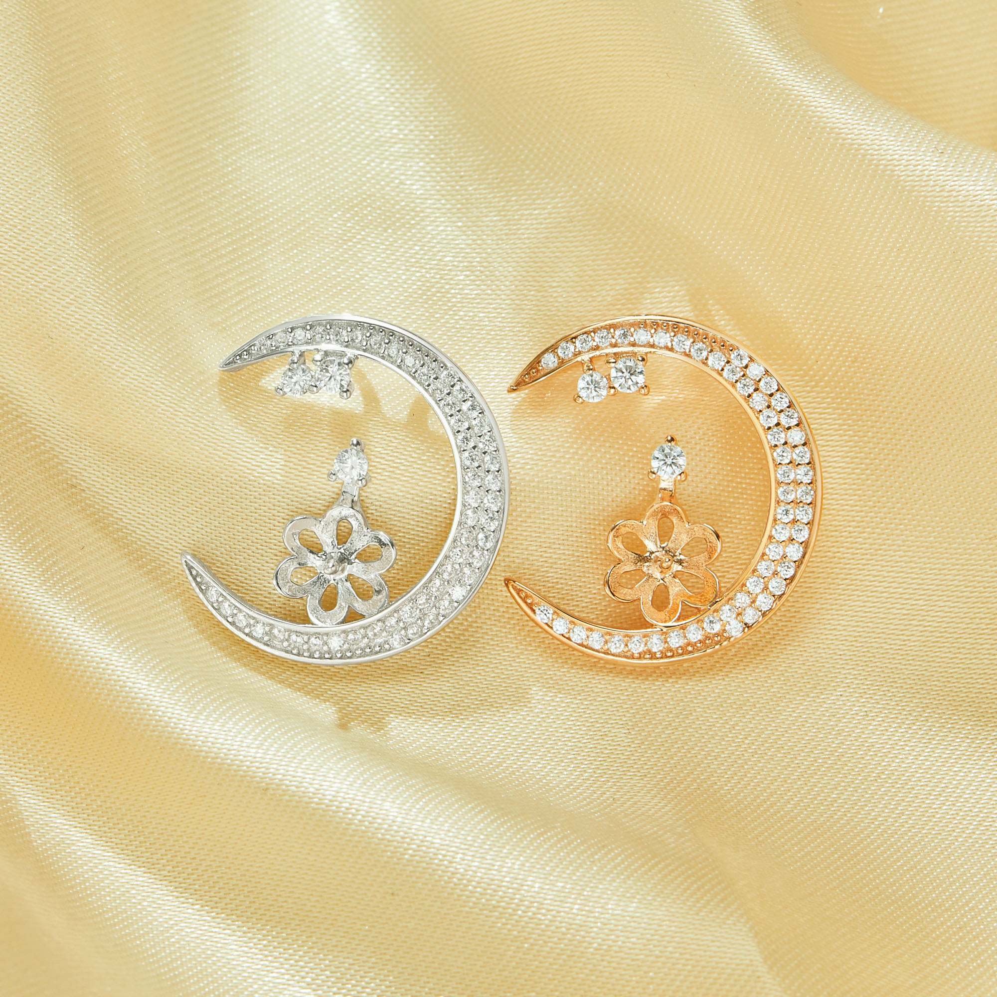 Keepsake Breast Milk Ball Pin Pendant Settings for 10-12MM Half Drilled Pearl Beads,Moon Solid 925 Sterling Silver Rose Gold Plated Pendant Charm,Pave CZ Stone Moon Pendant,DIY Pendant Supplies 1431493 - Click Image to Close