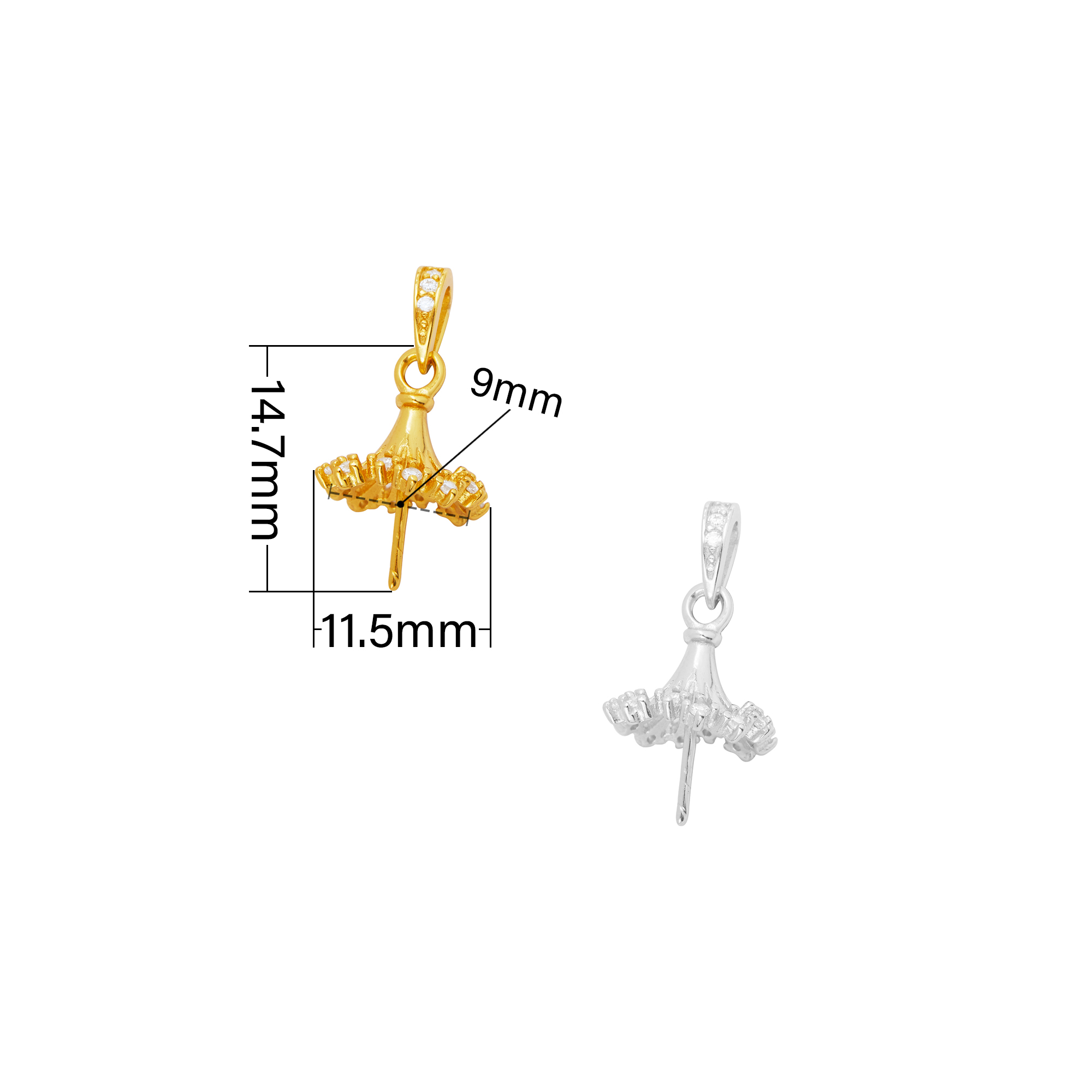 Keepsake Breast Milk Ball Flower Pin Pendant Settings for 11-16MM Half Drilled Pearl Bead,Solid 925 Sterling Silver Gold Plated Pendant Charm,DIY Pendant Supplies 1431496 - Click Image to Close