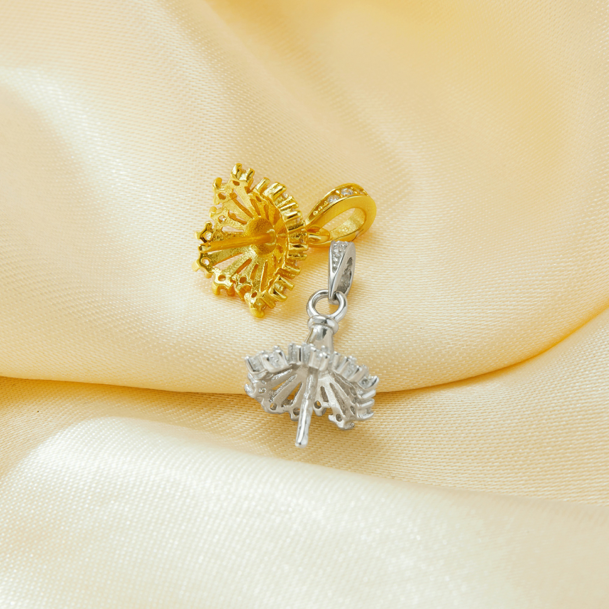 Keepsake Breast Milk Ball Flower Pin Pendant Settings for 11-16MM Half Drilled Pearl Bead,Solid 925 Sterling Silver Gold Plated Pendant Charm,DIY Pendant Supplies 1431496 - Click Image to Close