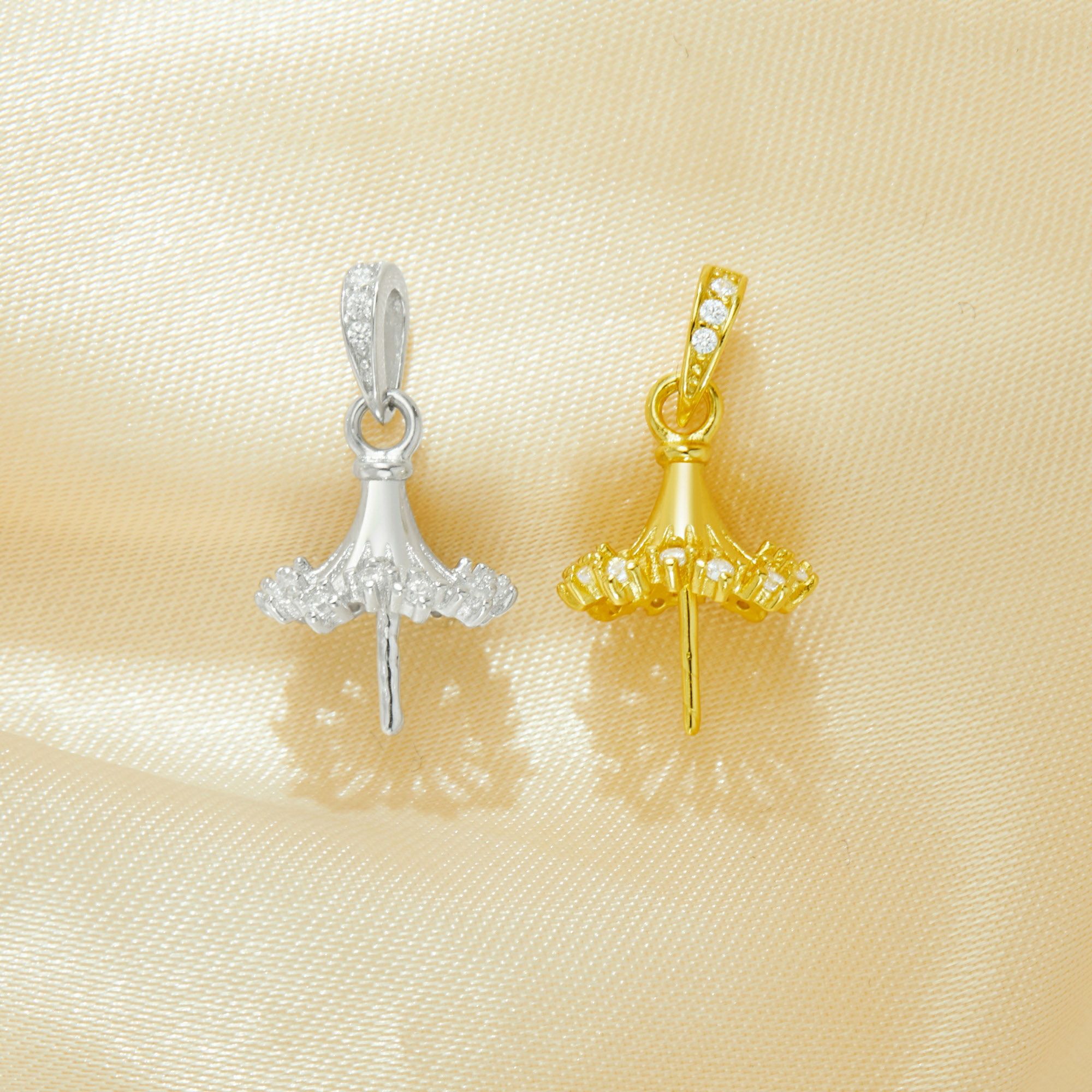 Keepsake Breast Milk Ball Flower Pin Pendant Settings for 11-16MM Half Drilled Pearl Bead,Solid 925 Sterling Silver Gold Plated Pendant Charm,DIY Pendant Supplies 1431496 - Click Image to Close
