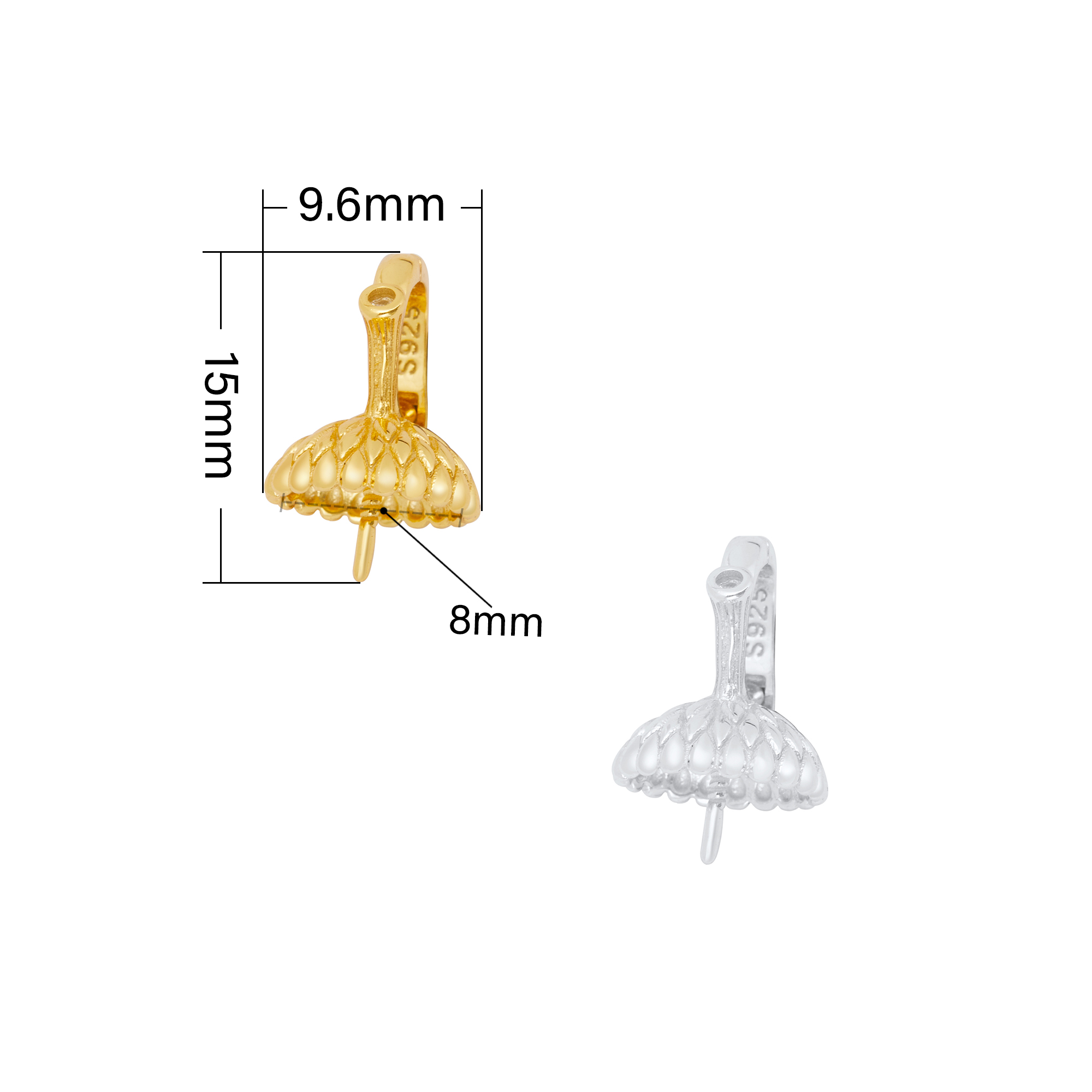 Keepsake Breast Milk Ball Acorn Nut Cap Pin Pendant Settings for 10-15MM Half Drilled Pearl Bead,Solid 925 Sterling Silver Gold Plated Pendant Charm,DIY Pendant Supplies 1431497 - Click Image to Close