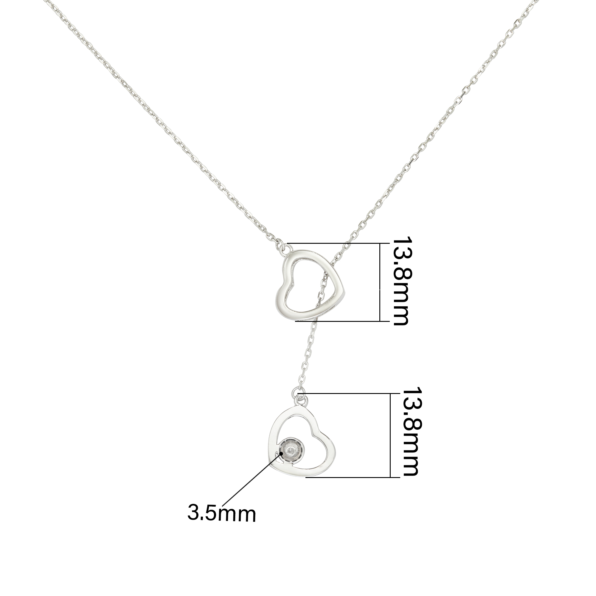 Keepsake Breast Milk Resin Ball Round Pin Pendant Necklace Settings for 5-6MM Half Drilled Pearl Bead,Double Heart Solid 925 Sterling Silver Necklace 16''+2'' 1431499 - Click Image to Close