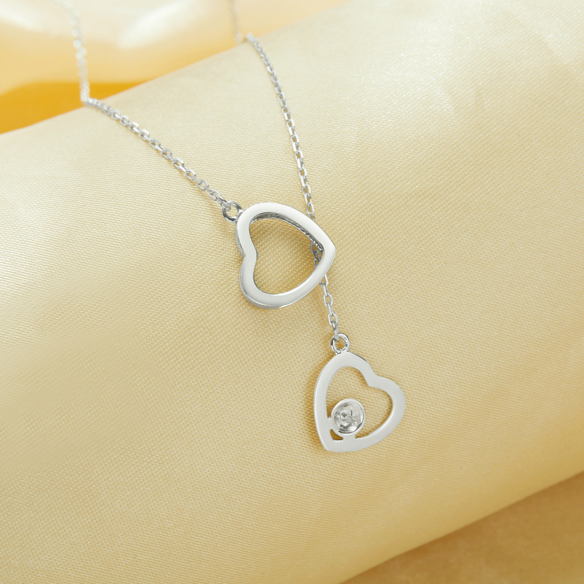 Keepsake Breast Milk Resin Ball Round Pin Pendant Necklace Settings for 5-6MM Half Drilled Pearl Bead,Double Heart Solid 925 Sterling Silver Necklace 16''+2'' 1431499 - Click Image to Close