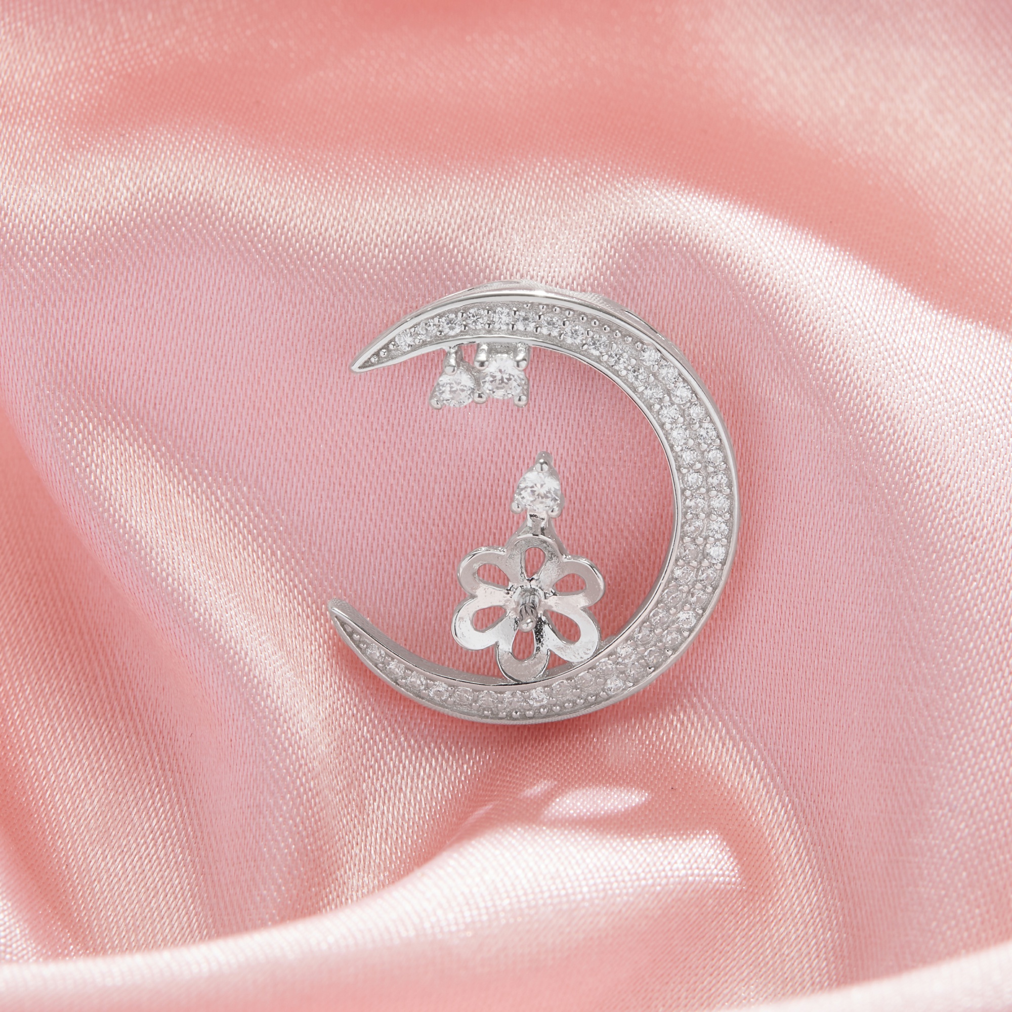 Keepsake Breast Milk Ball Pin Pendant Settings for Half Drilled Pearl Beads,Moon Solid 14K 18K Gold Pendant,DIY Pendant Supplies For Gemstone 1431505 - Click Image to Close