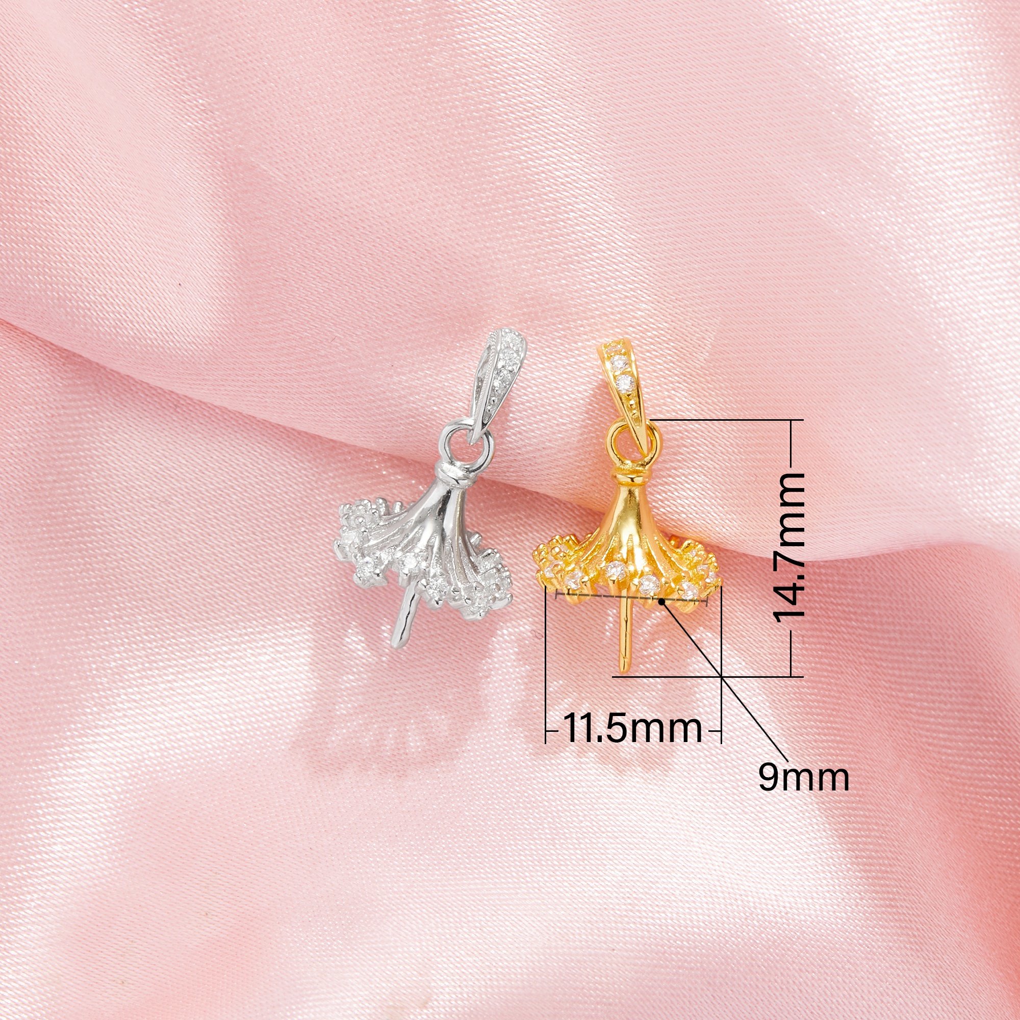 Keepsake Breast Milk Ball Flower Pin Pendant Settings for Half Drilled Pearl Bead,Solid 14K 18K Gold Pendant,DIY Pendant Supplies 1431510 - Click Image to Close
