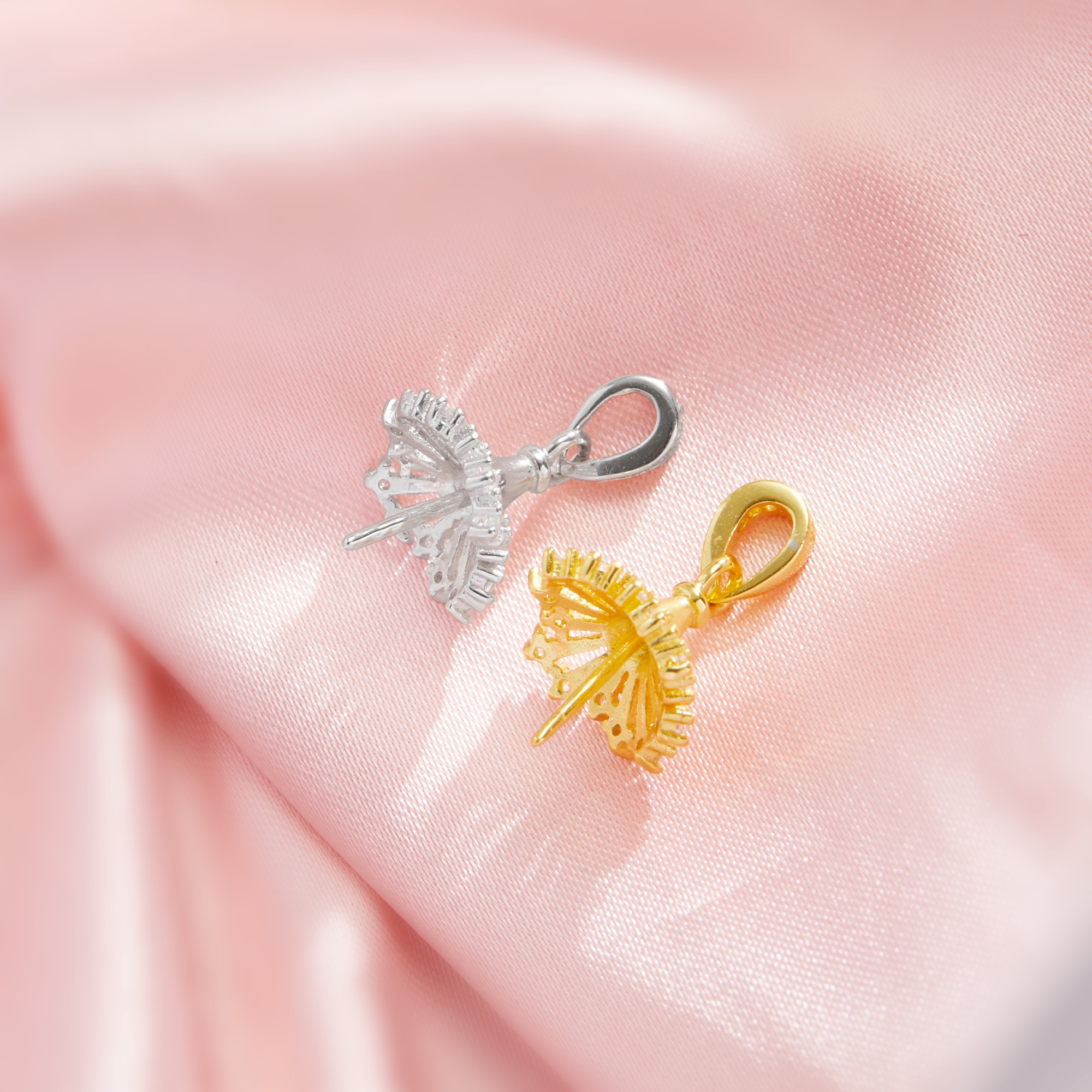 Keepsake Breast Milk Ball Flower Pin Pendant Settings for Half Drilled Pearl Bead,Solid 14K 18K Gold Pendant,DIY Pendant Supplies 1431510 - Click Image to Close