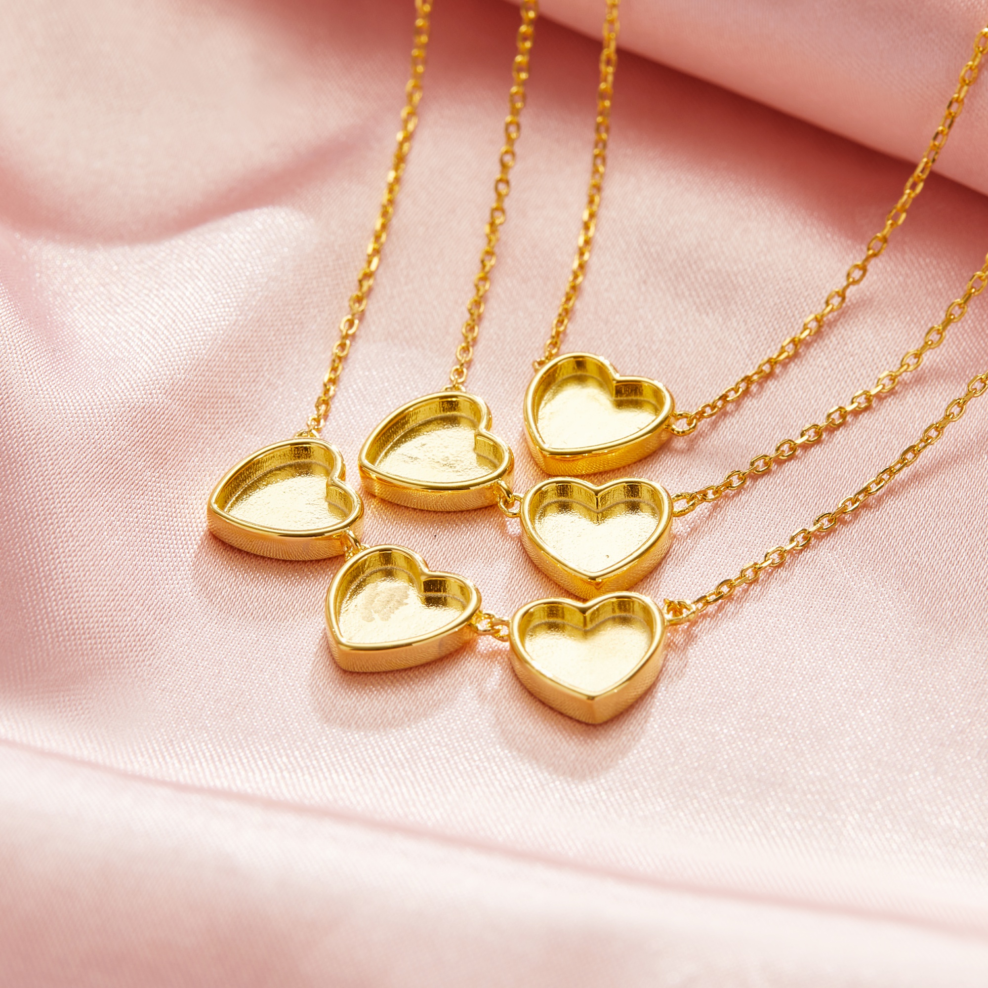 Keepsake Breast Milk Heart Bezel Pendant Settings,Solid Back Solid 14K 18K Gold Necklace,DIY Jewelry With Necklace Chain 16''+2'' 1431511 - Click Image to Close