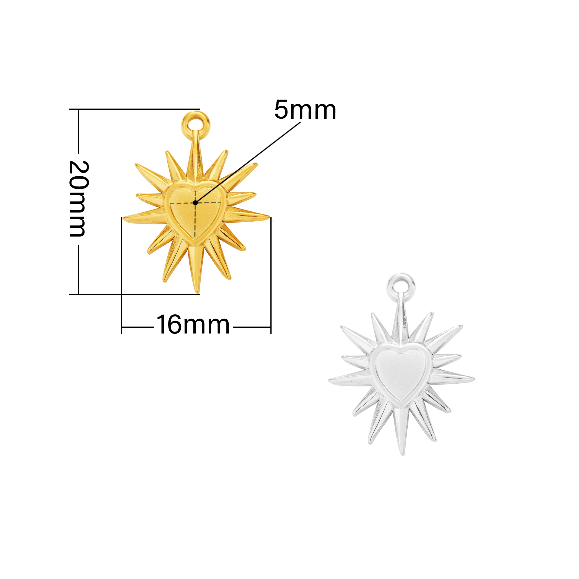 5MM Heart Bezel Stainless Steel Pendant Settings,Yellow Gold Silver Heart Pendant Charm,Vintage Styles Pendant,DIY Pendant Blank Supplies 1431512