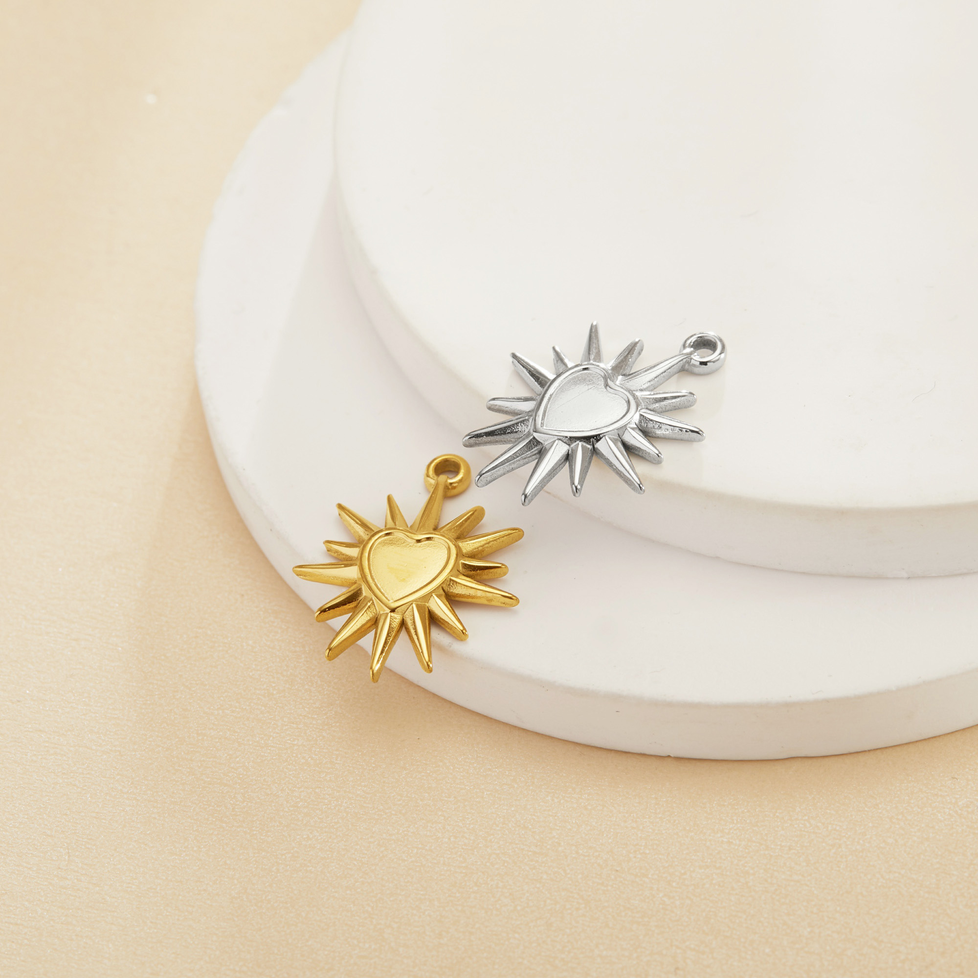 5MM Heart Bezel Stainless Steel Pendant Settings,Yellow Gold Silver Heart Pendant Charm,Vintage Styles Pendant,DIY Pendant Blank Supplies 1431512