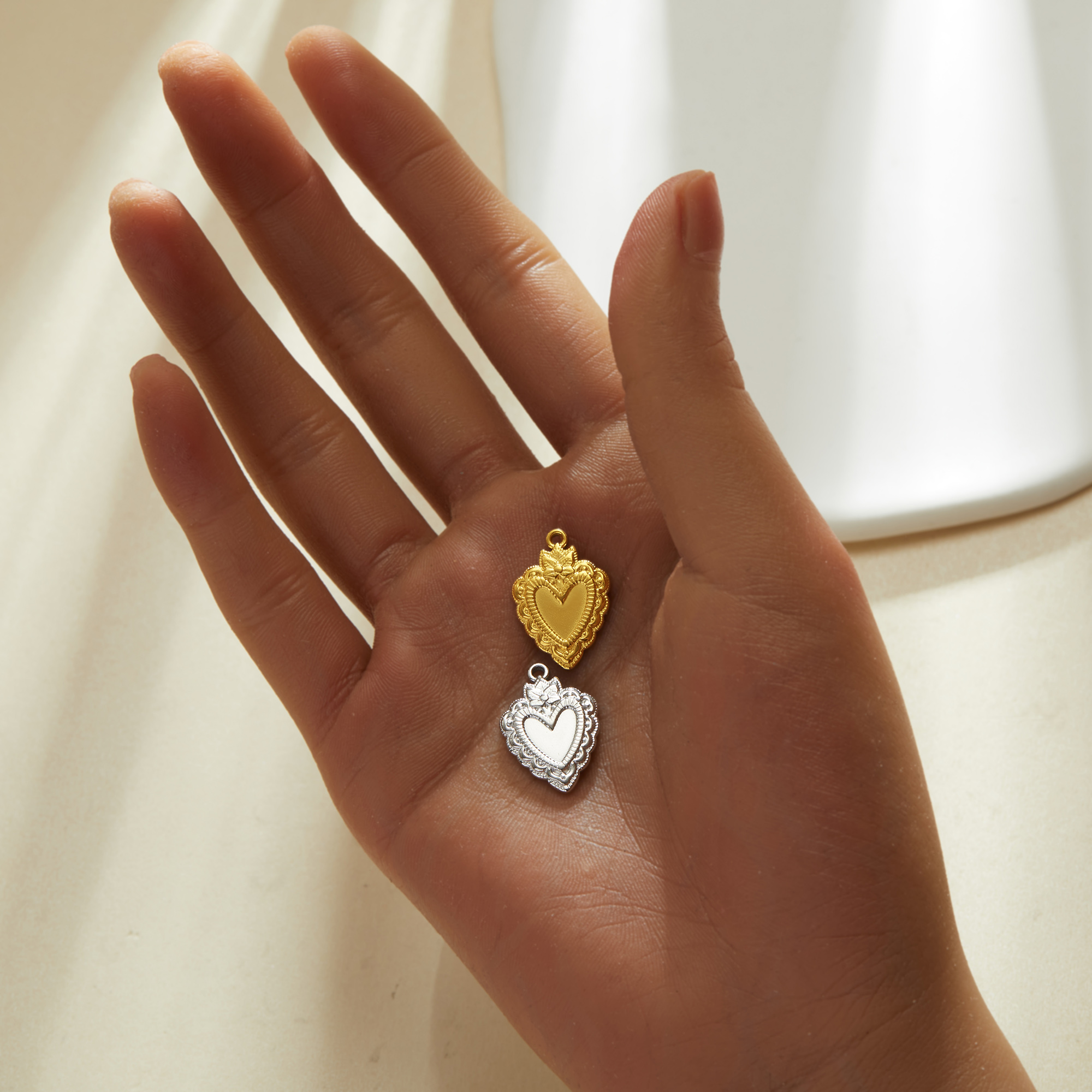 6x8MM Heart Bezel Stainless Steel Pendant Settings,Yellow Gold Silver Pendant Charm,Vintage Styles Heart Pendant,DIY Pendant Blank Supplies 1431513