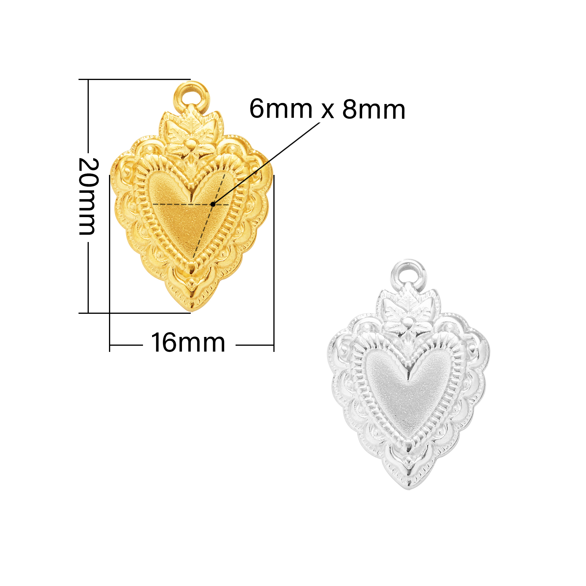 6x8MM Heart Bezel Stainless Steel Pendant Settings,Yellow Gold Silver Pendant Charm,Vintage Styles Heart Pendant,DIY Pendant Blank Supplies 1431513